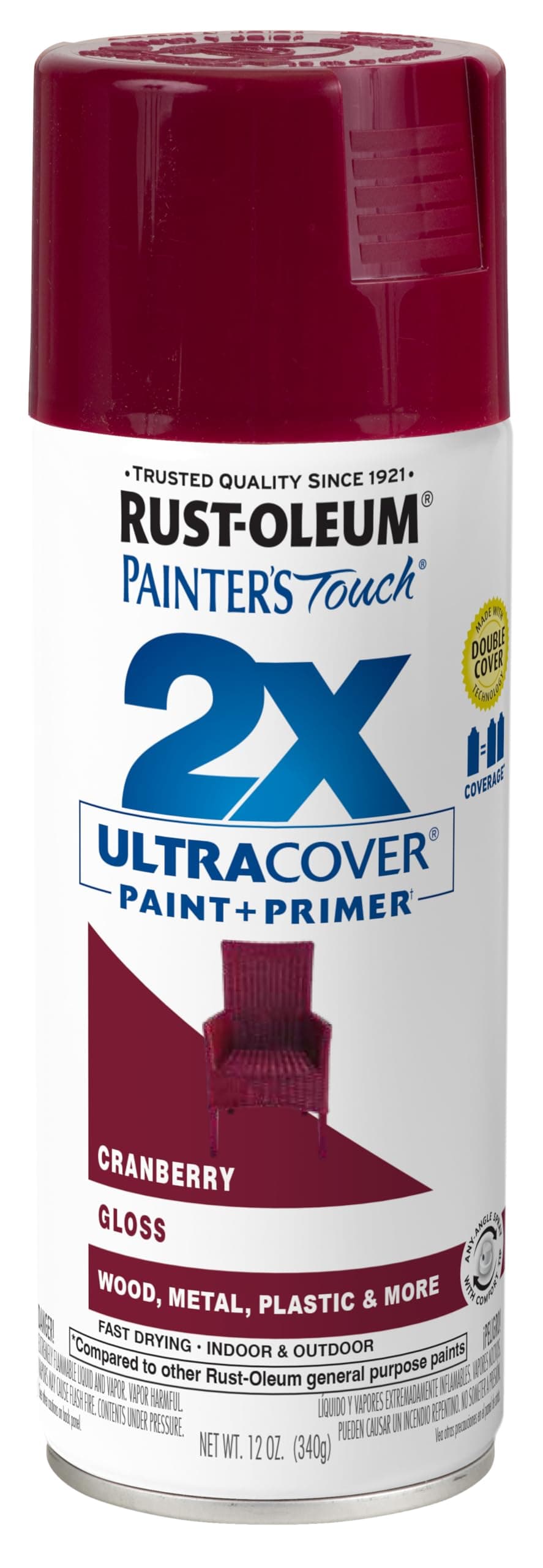 Rust-Oleum 249863 Painter's Touch Acrylic Spray Paint for Plastic, Wood, Metal (Gloss Cranberry - 340 Grams)