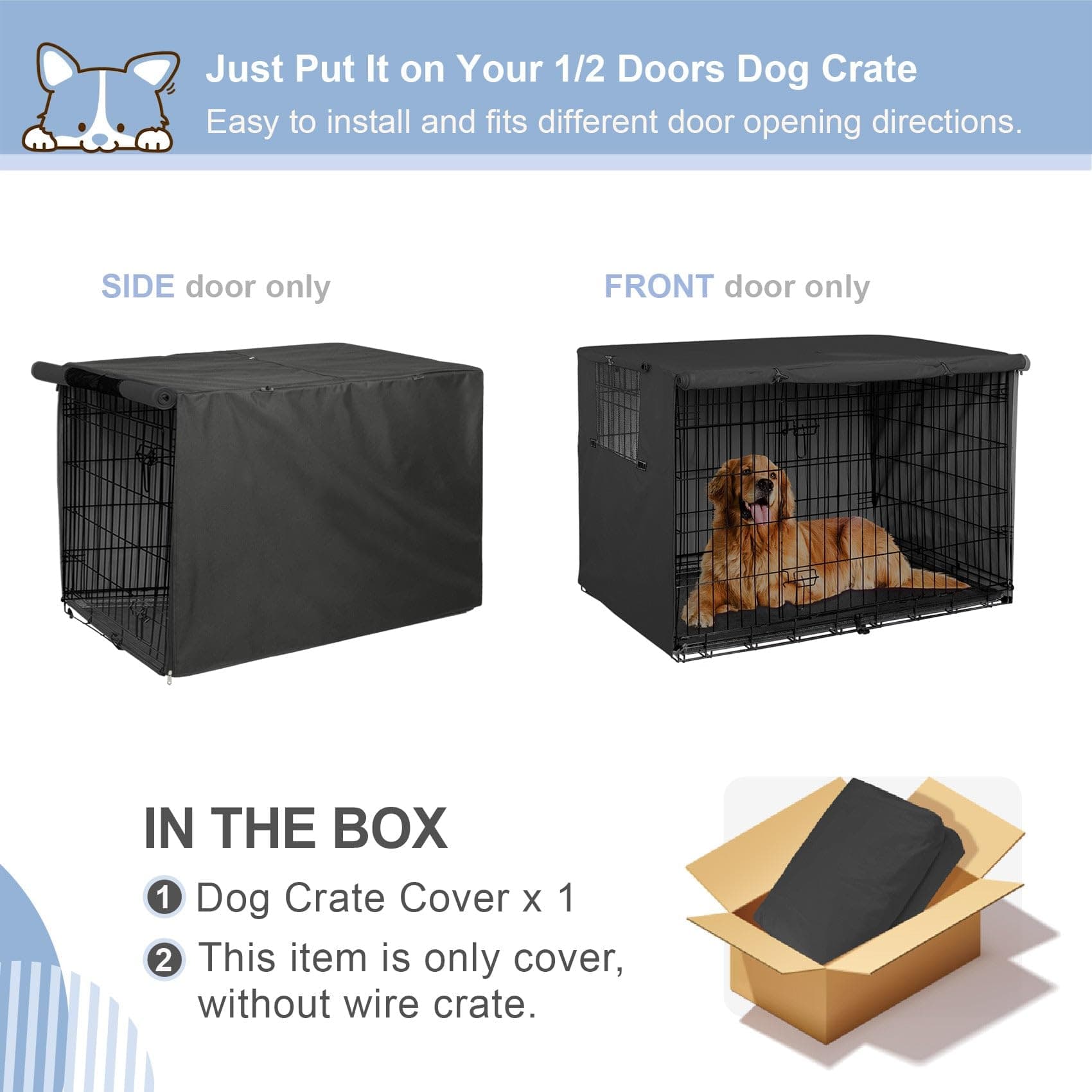 Explore Land 36 Inch Dog Crate Cover Durable Polyester Pet Black Kennel Cover Universal Fit for Wire Dog Crate