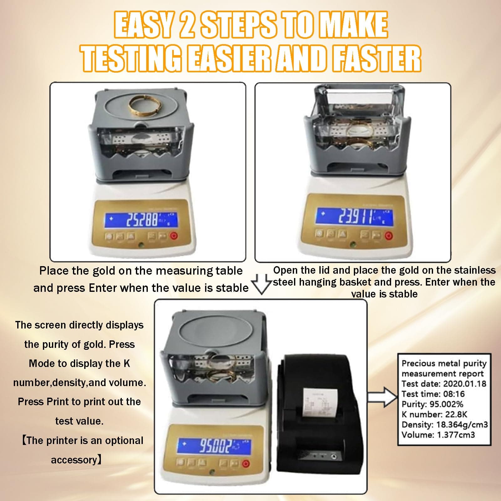 Digital Gold Purity Analyzer Meter ,K Value Tester & Density Meter for Gold Silver,Precious Metal Testing Machine ,Jewelry Tools,Electronic Purity Content Detector (WLD-1200K)