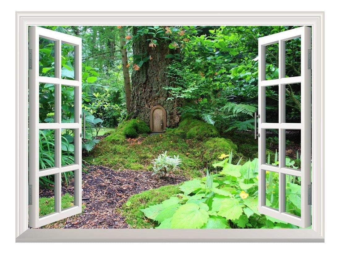Removable Wall Sticker/Wall Mural - Elf Treehouse in The Forest | Creative Window View Wall Decor - 36"x48"
