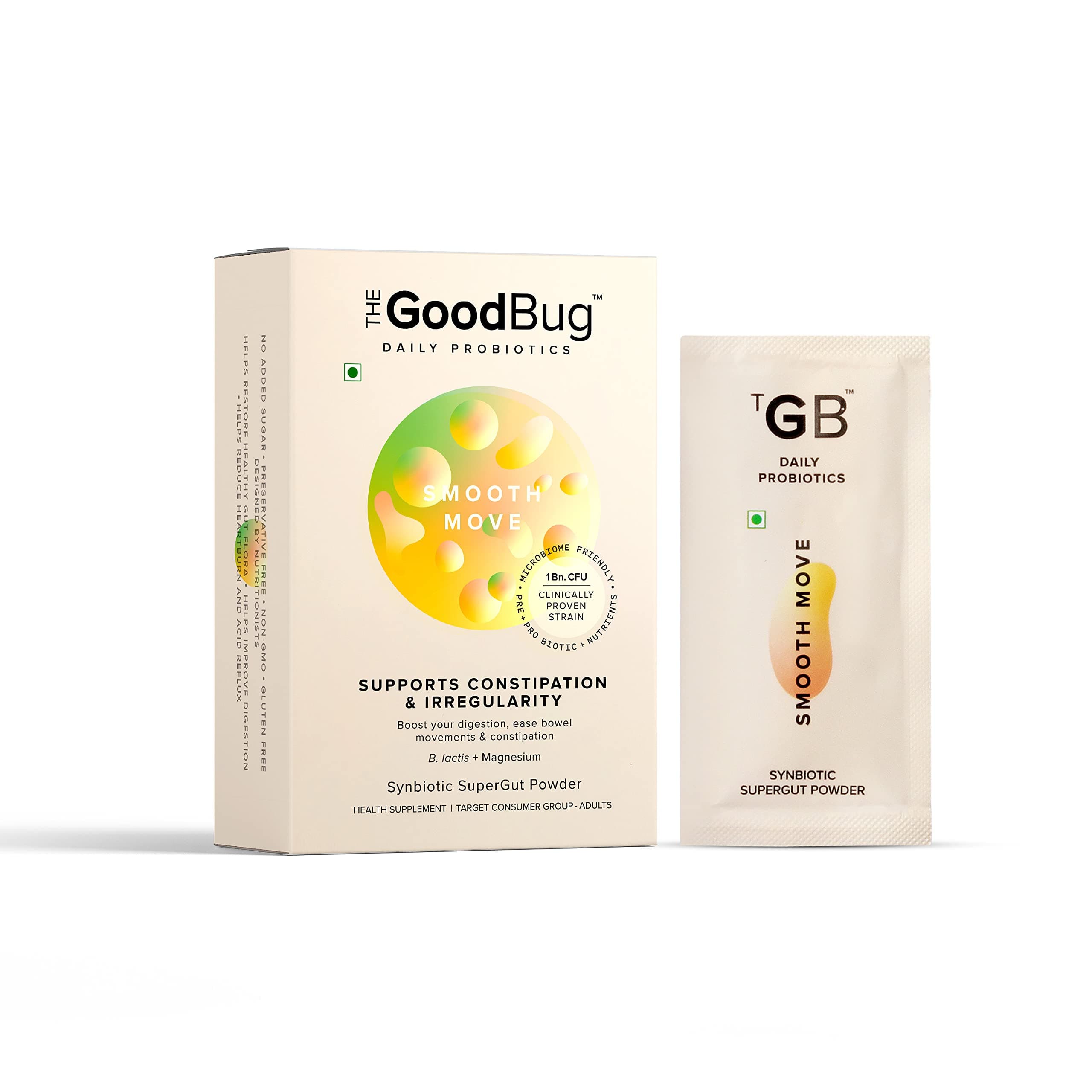 The Good Bug Smooth Move SuperGut Powder|1 Billion CFU of Clinically Proven Strains| Pre + Probiotic + Nutrients|Eases Constipation|Helps Regularise Bowel Movements|30 Days Pack, 30 grams