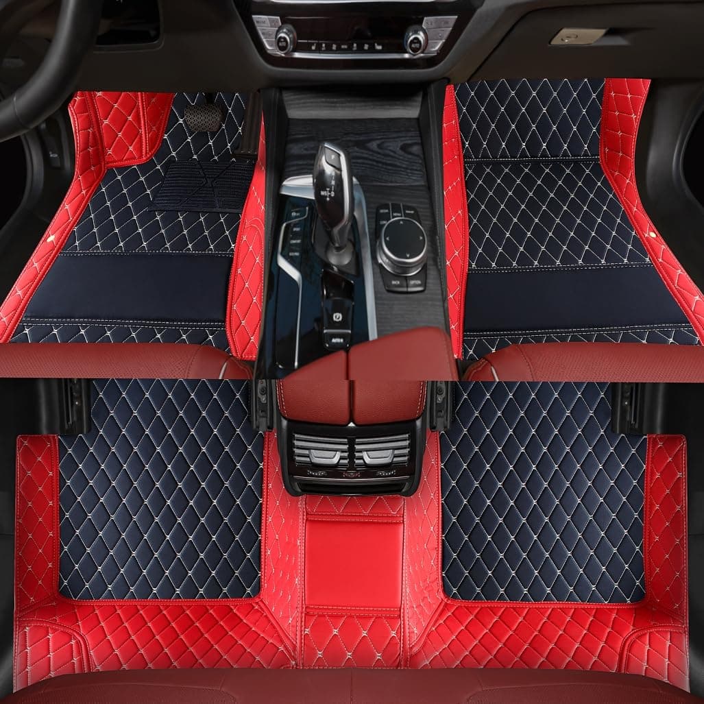 Custom Personalized Floor Mats for Cars,Luxury Full Coverage All Weather Car Floor Mats,Anti-Slip Leather Car Mat Set ,Custom Floor Mats for 99% of Cars, Trucks & SUVs (3D red and Black)