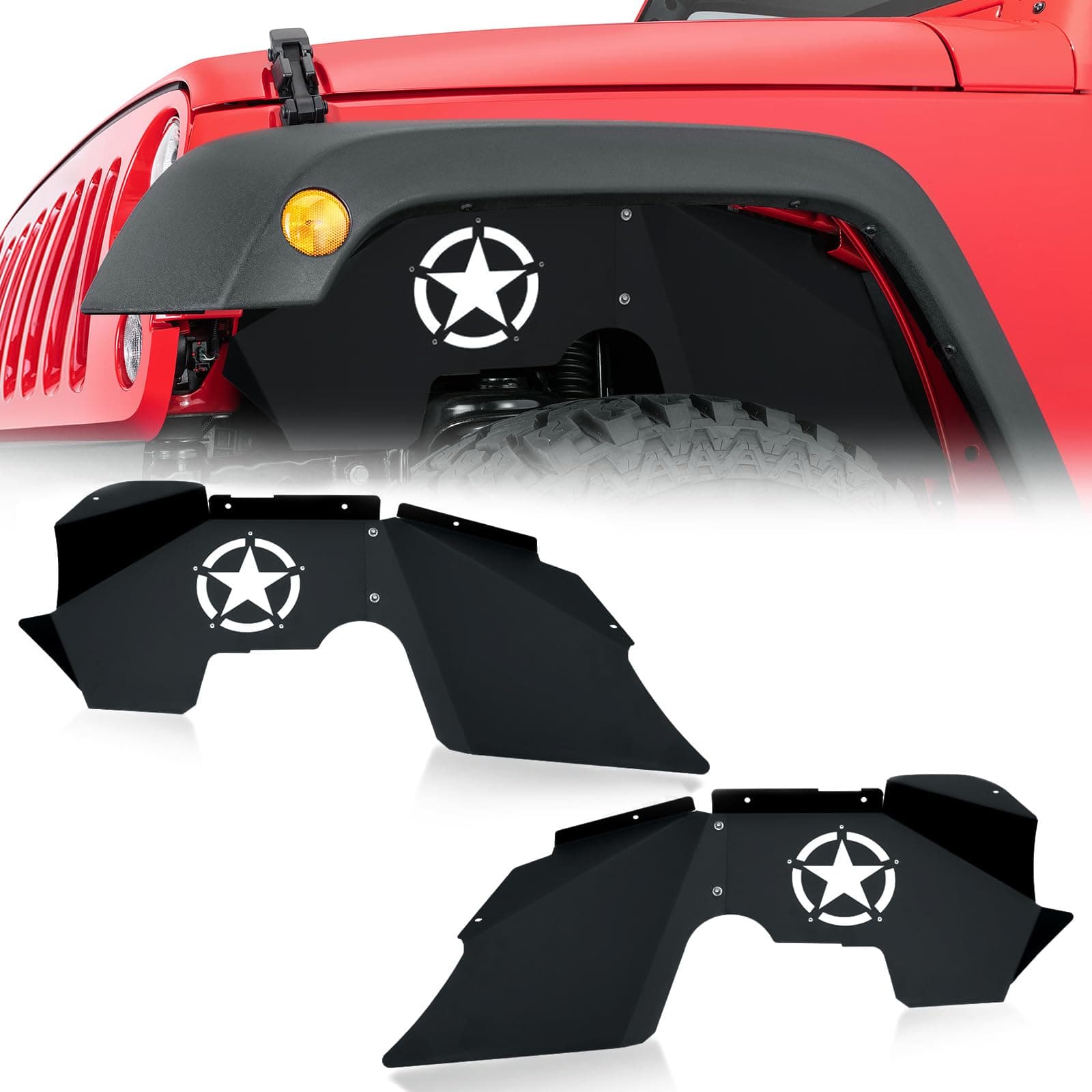 YZONA Front Inner Fender Liners Compatible with 2007-2018 Jeep Wrangler JK & JKU Unlimited Sport Sahara Rubicon, Bolt-on Style Mud Guards Steel Wheel Well Fenders Flares Cover (2/4 Doors)