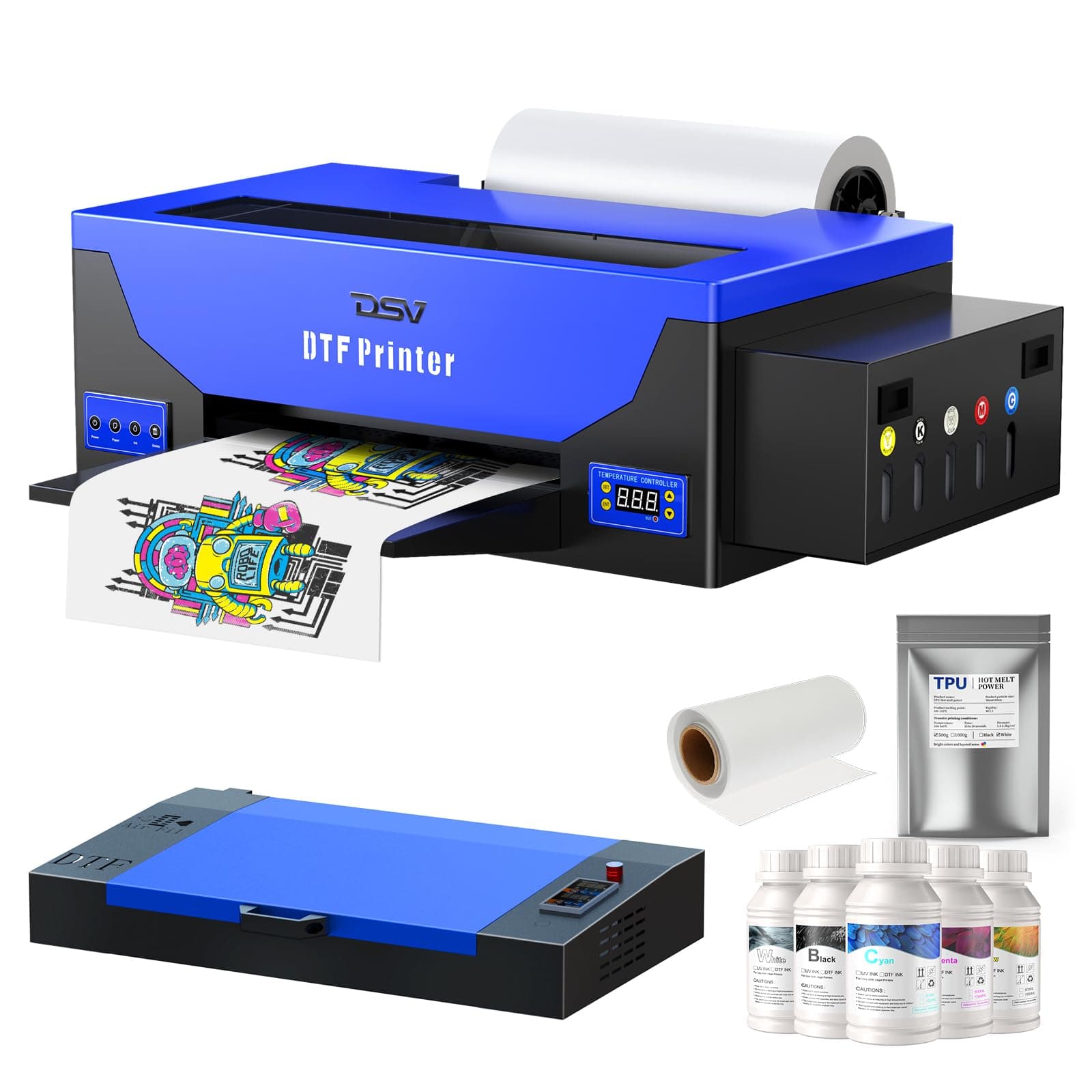 DSV DTF Printer A3 Roll L1800 Transfer Printing Machine,High-Speed Print for Different Fabrics,13”Max Print Width,White Ink Circulation Automatic Cleaning System,2 Years Ink Supply (Printer+Oven(1))