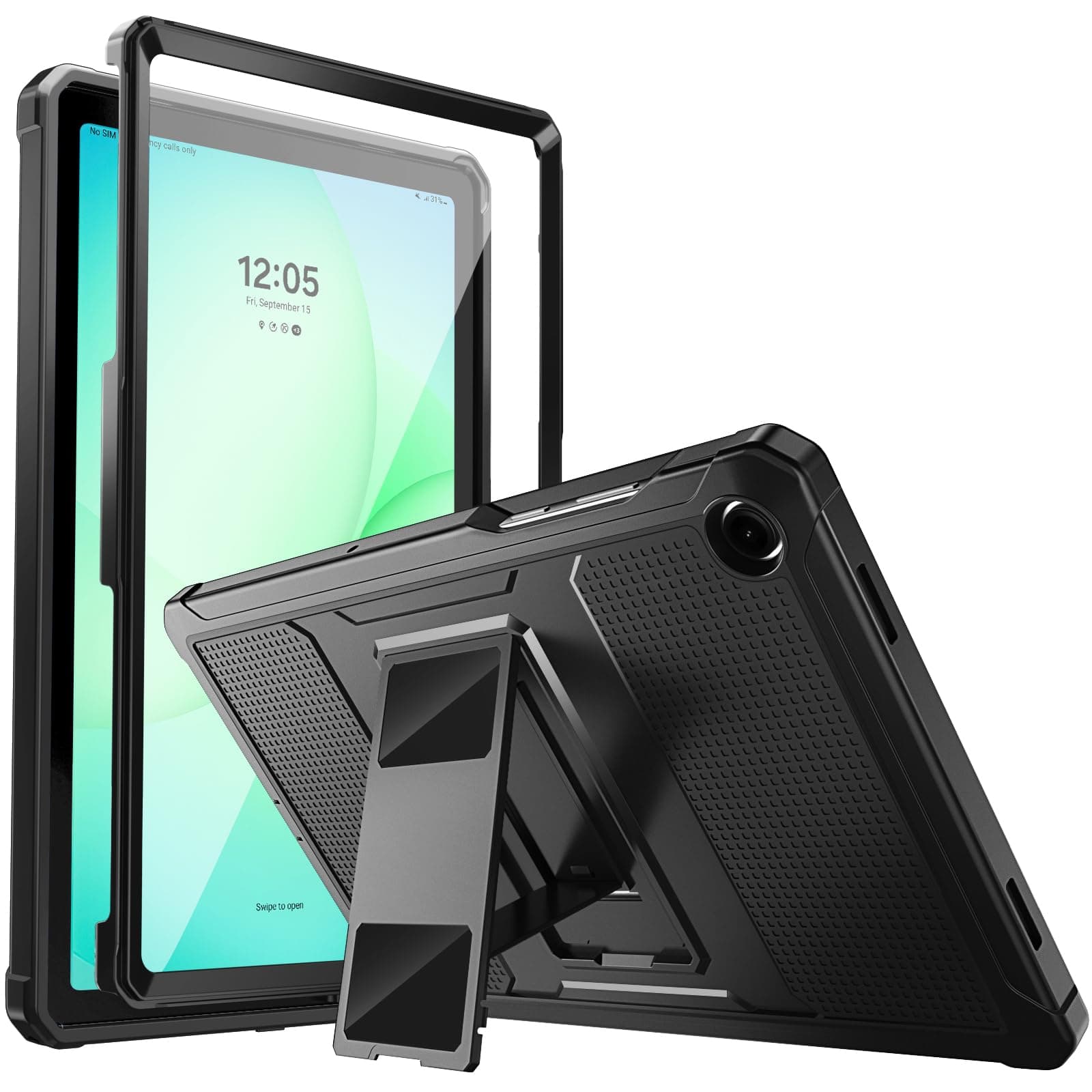 Case Fit Galaxy Tab A11 Plus/ A9 Plus 11-Inch 2026/2024, Shockproof Full Body Rugged Stand Back Cover with Built-in Screen Protector for Galaxy Tab A11+/ A9+ Tablet, Black