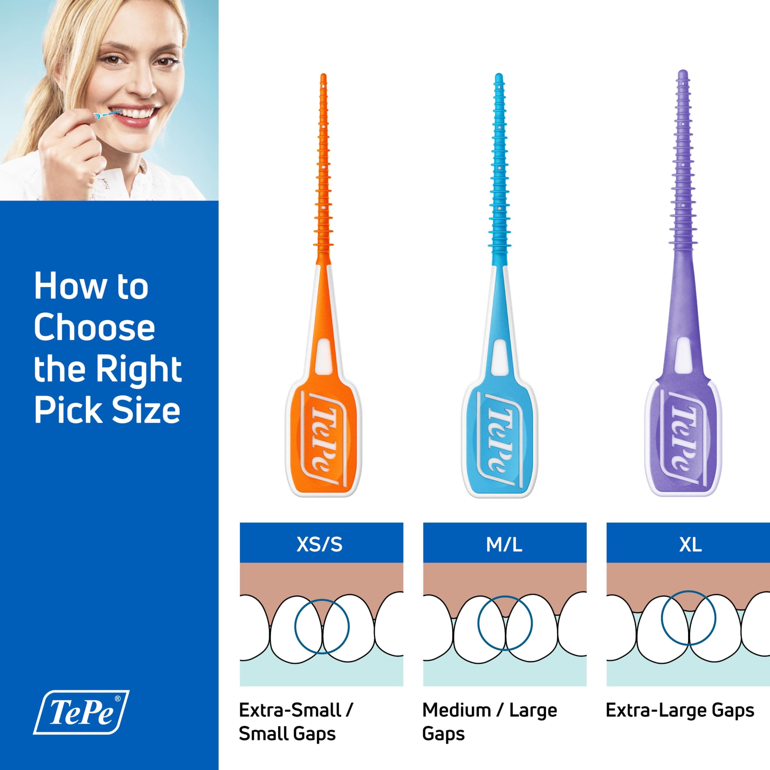Tepe Easy Pick Blue M/l 36 Pack, Travel Case Included - Recommended By Dentists