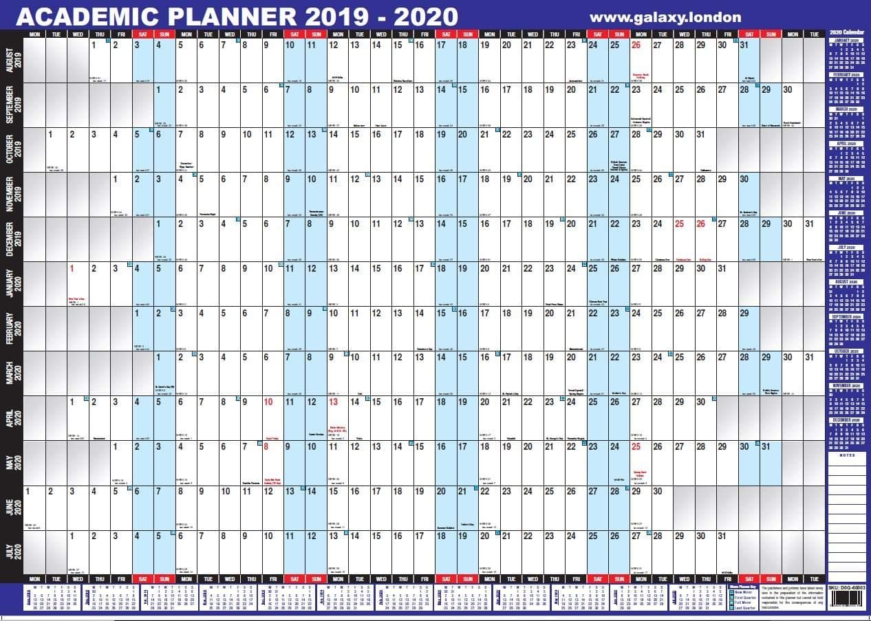 A1 2019-2020 unmounted ACADEMIC mid year wall planner school college university
