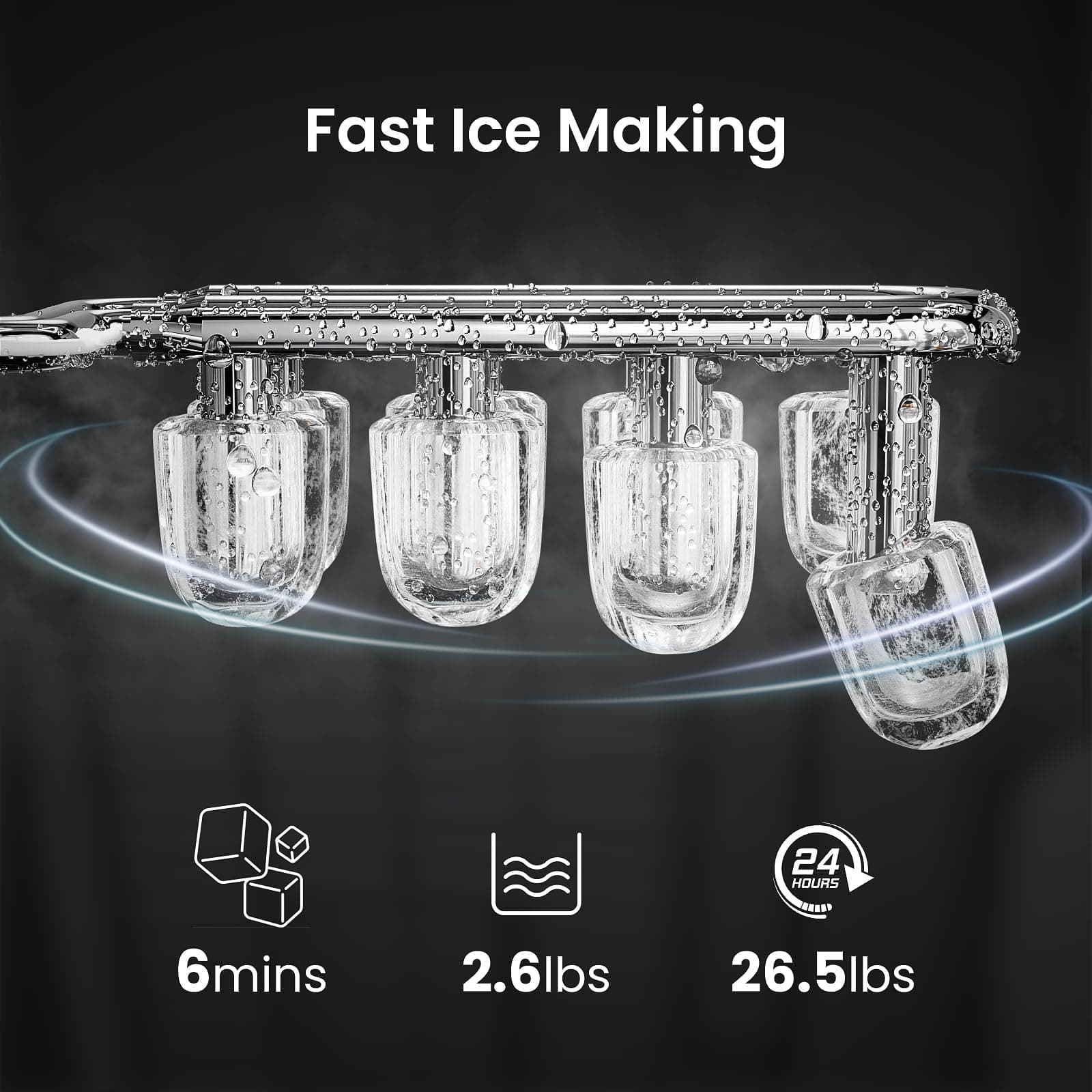 Pro Ice Maker: Fresh Ice On Demand in 6 Mins! 26.5 lbs/Day, Self-Cleaning & Ultra-Quiet. Perfect for Home Bars, Kitchens & Offices(Light Grey)