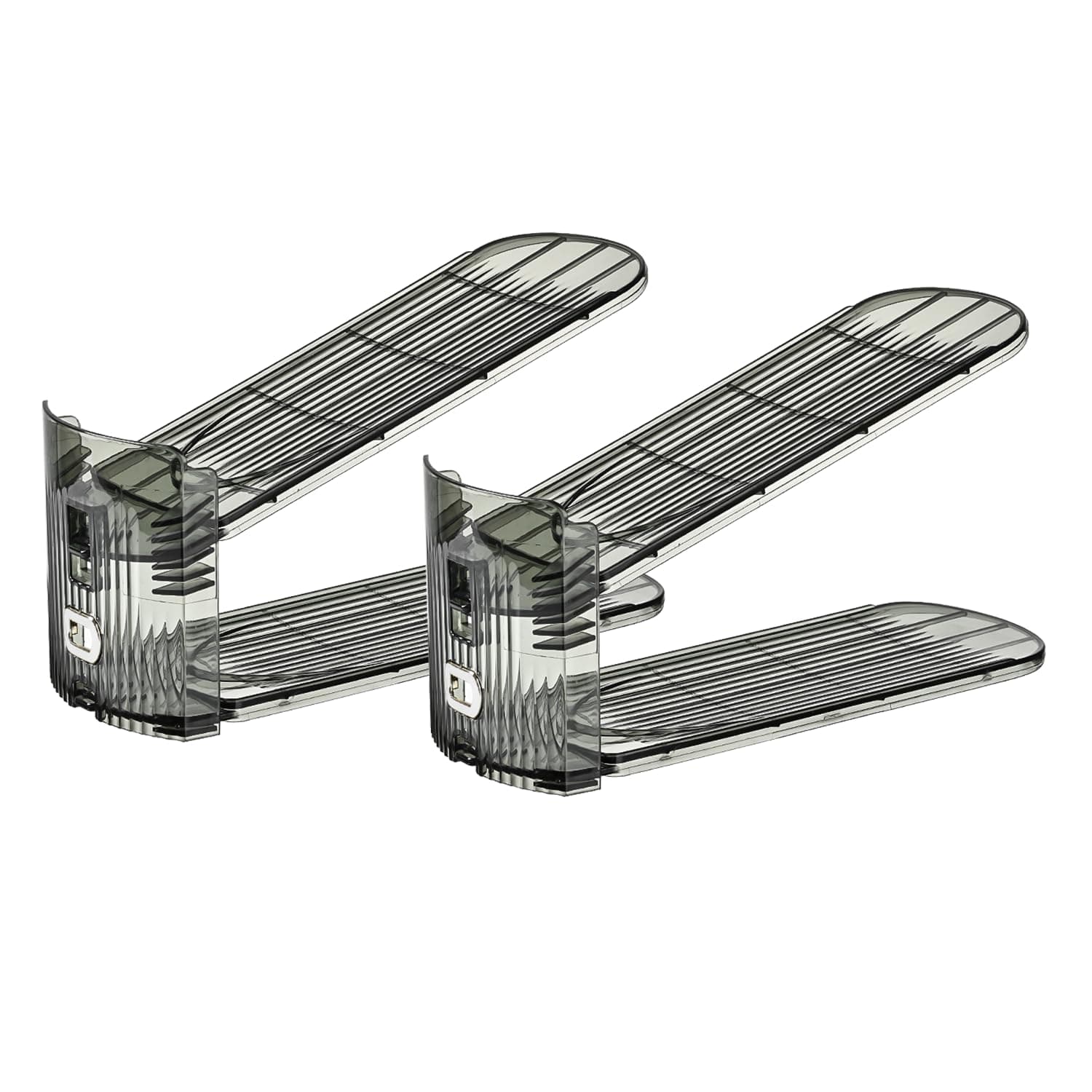 Shoe Slots Organizer, Clear Shoe Stacker, Adjustable Level Shoe Rack,Storage Space Saver for Sneakers Display (Grey Transparent, 2Pack)