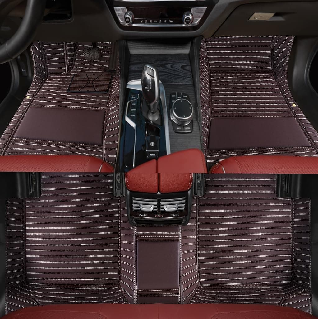 Custom Personalized Floor Mats for Cars,Luxury Full Coverage All Weather Car Floor Mats,Anti-Slip Leather Car Mat Set ,Custom Floor Mats for 99% of Cars, Trucks & SUVs (Streak Brown)