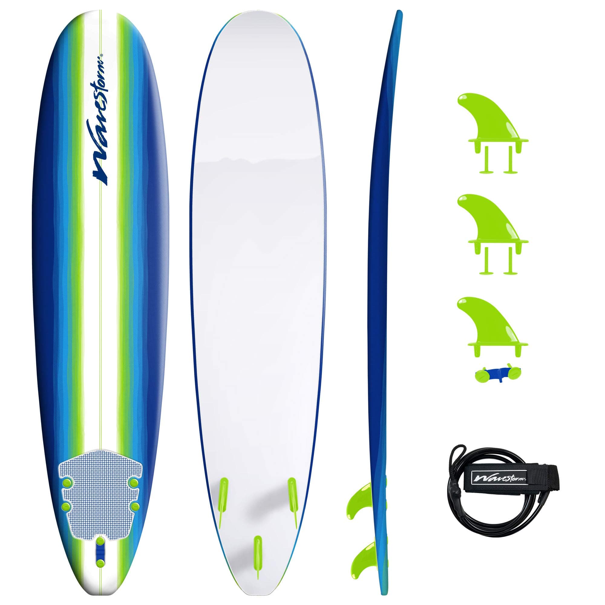 Wavestorm 8ft Classic Longboard Surfboard (Blue Green)