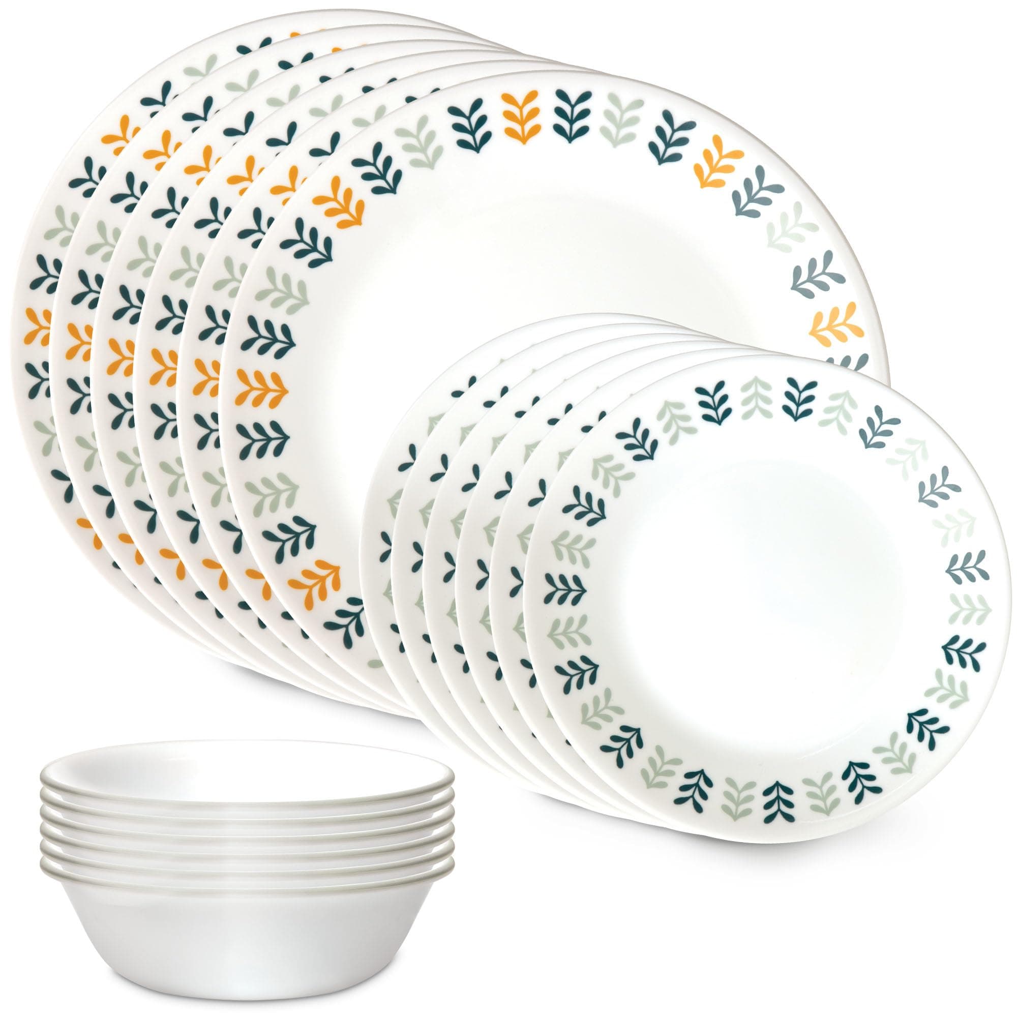 Vitrelle 18 Piece Glass Dinnerware Sets, Service for 6, Triple Layer Chip & Crack Resistant Glass Plate and Bowl Sets, Anders