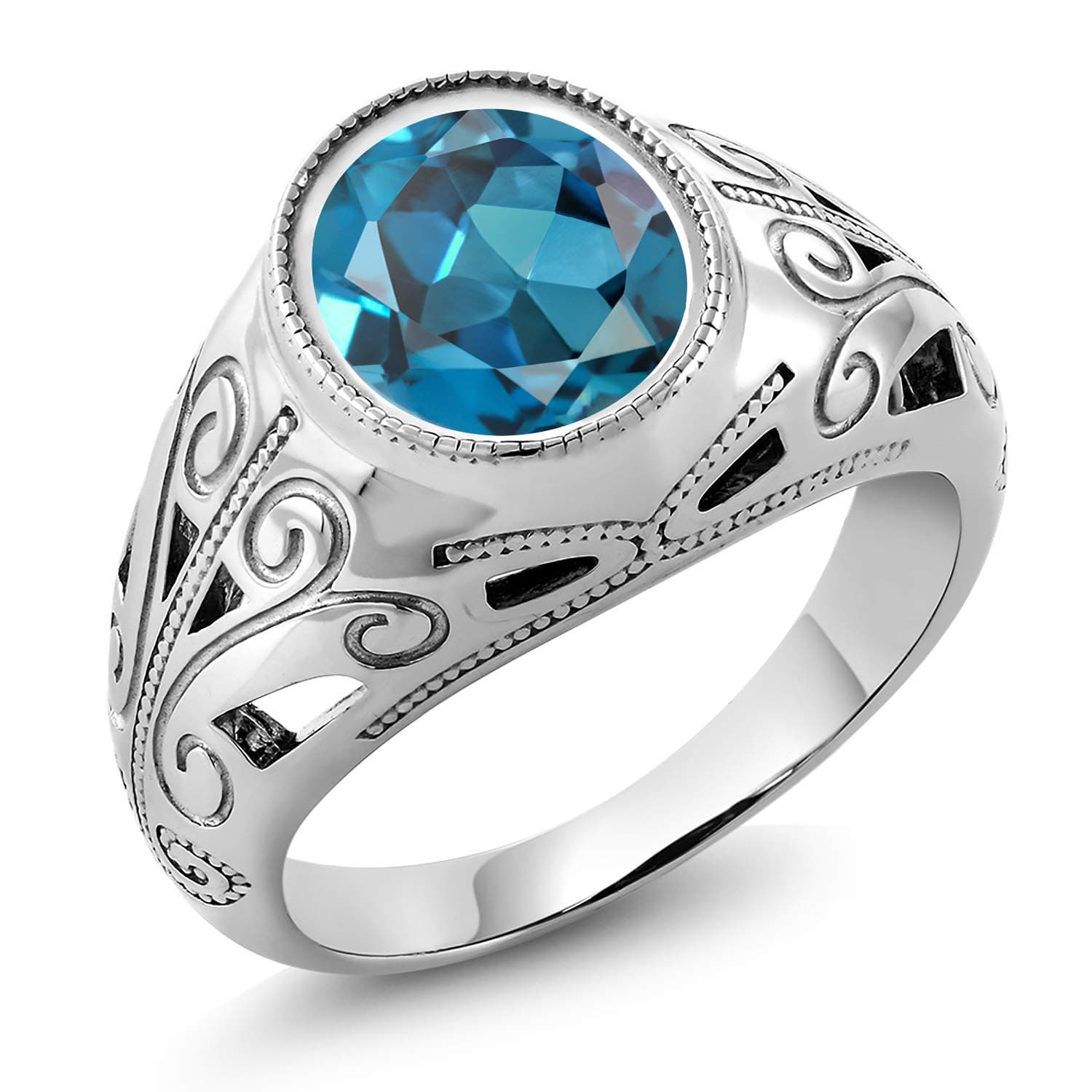 3-6 Cttw Oval Gemstone Birthstone Ring for Men | 925 Sterling Silver | Oval 12X10MM | Available in Size 7, 8, 9, 10, 11, 12, 13