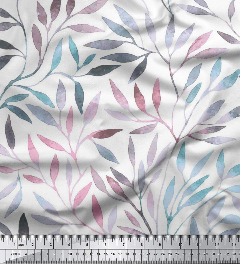 Soimoi Viscose Rayon Fabric Leaf Printed 115 GSM Sewing Material Supply by The Yard 58 Inches Wide - White