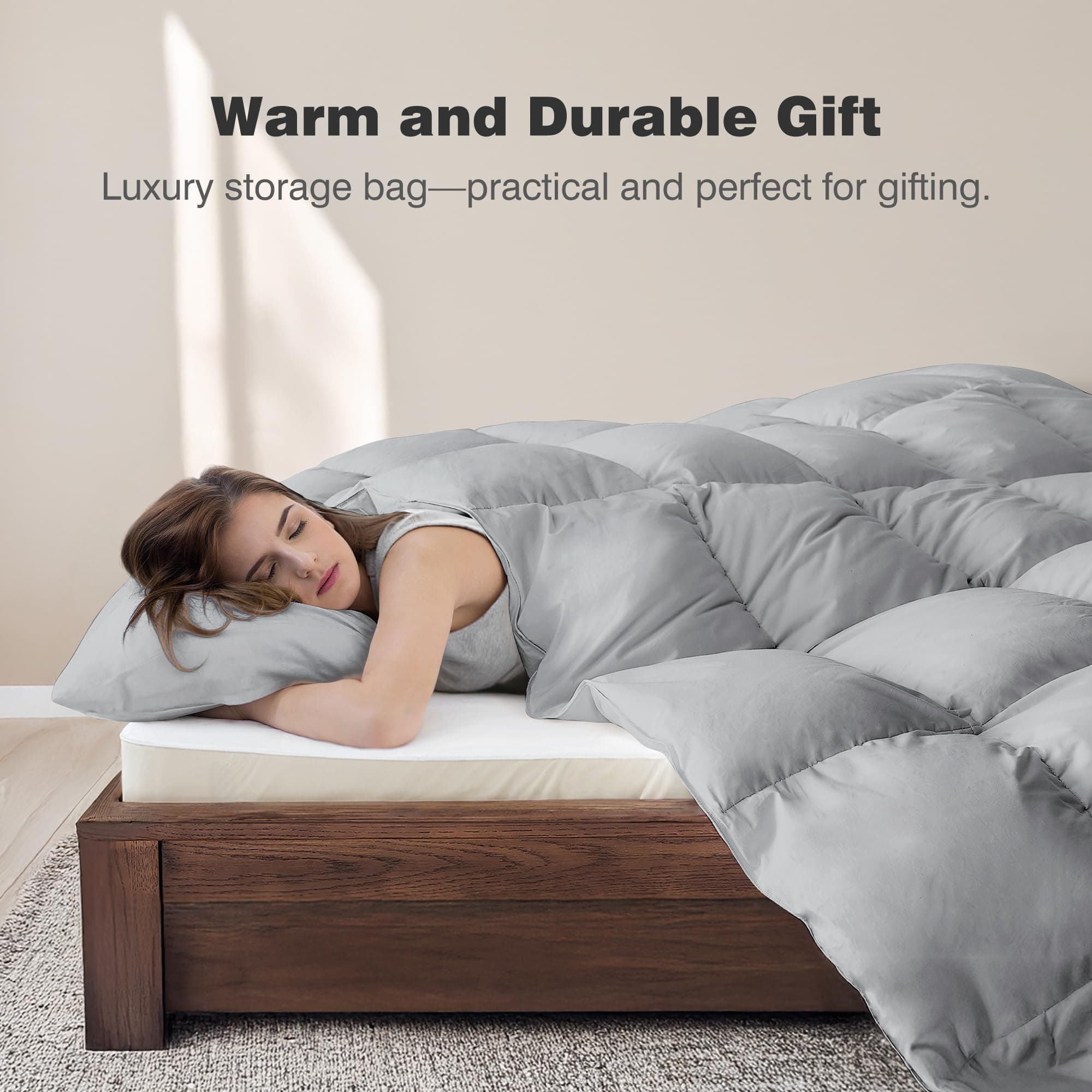 DownAero Premium Feather Down Comforter Queen Size 90" x 90", High Fill-Power Medium Warmth 100% Cotton Shell All Season Duvet Insert, Grey