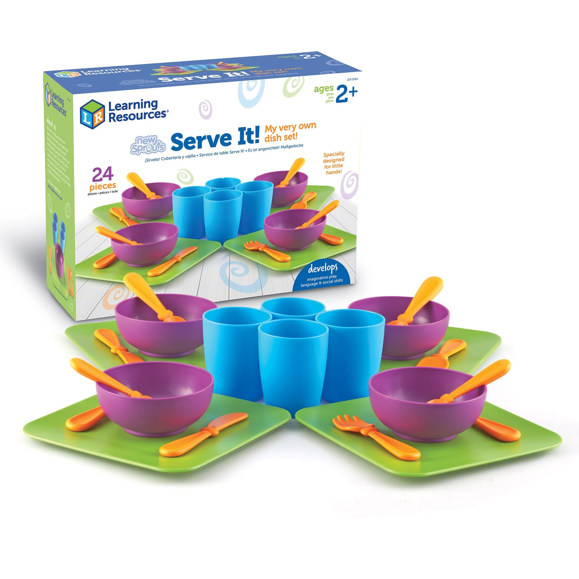 Learning Resources New Sprouts Serve It Dish Set, Early Social Interactions, 24 Pieces, Ages 2 and Up