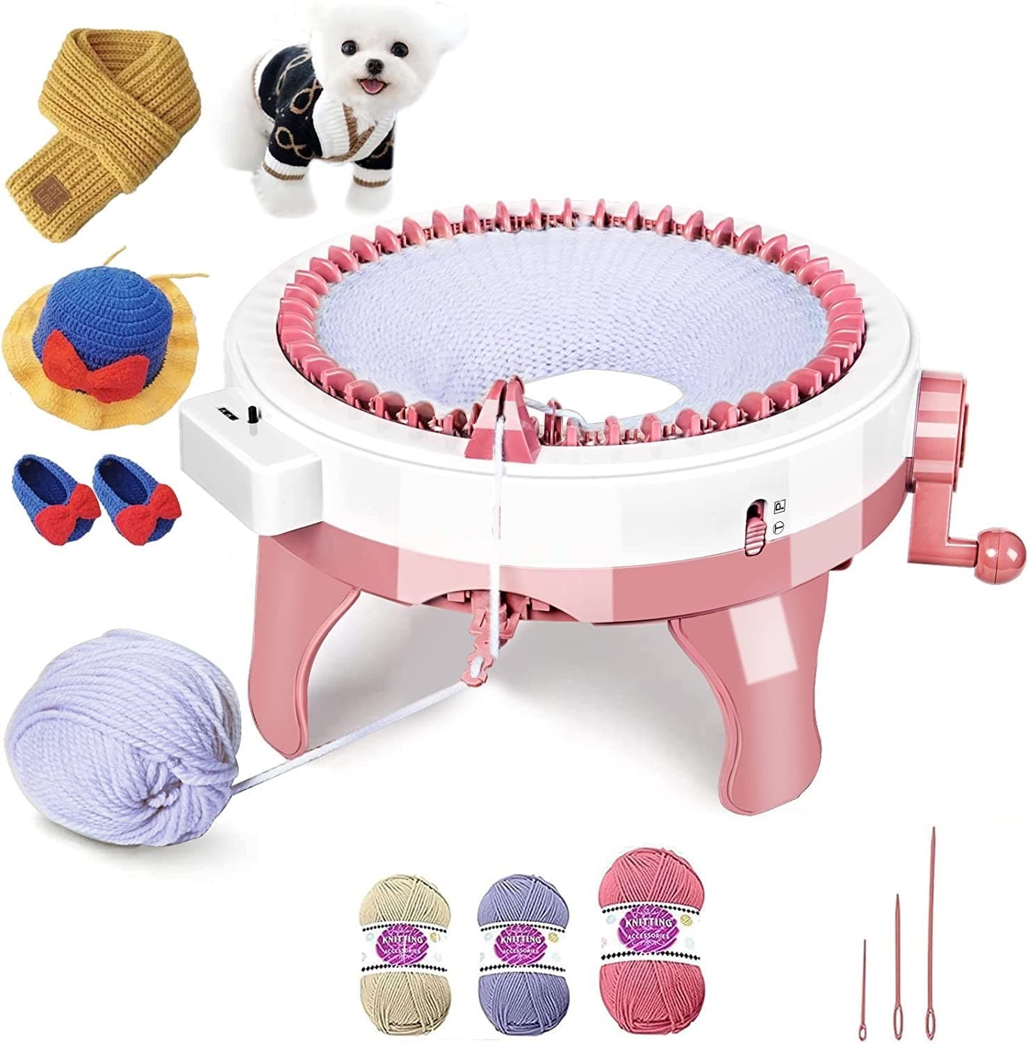 Suicune 48 Needles Knitting Machine with Row Counter and Plain Tube Weave Conversion Key, Smart Knitting Board Rotating Double Knit Loom Machine Efficiently DIY Scarf Hat Sock