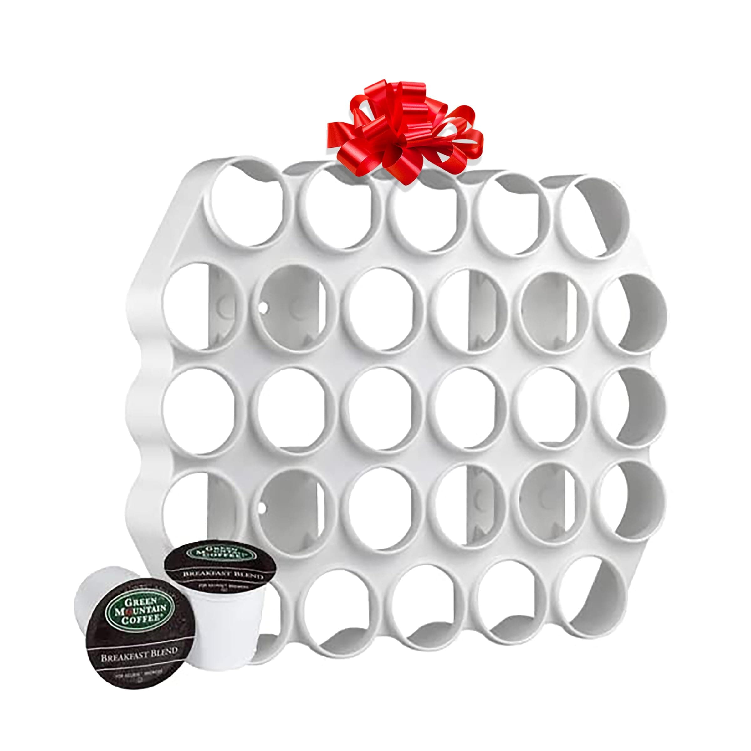 K Cup Holder Wall Mount - K Pod Holder with Peel-and-Stick Installation for 28 K Pods - Tea and Coffee Organizer for Pods - Cafe Wall Caddy K Cup Display White