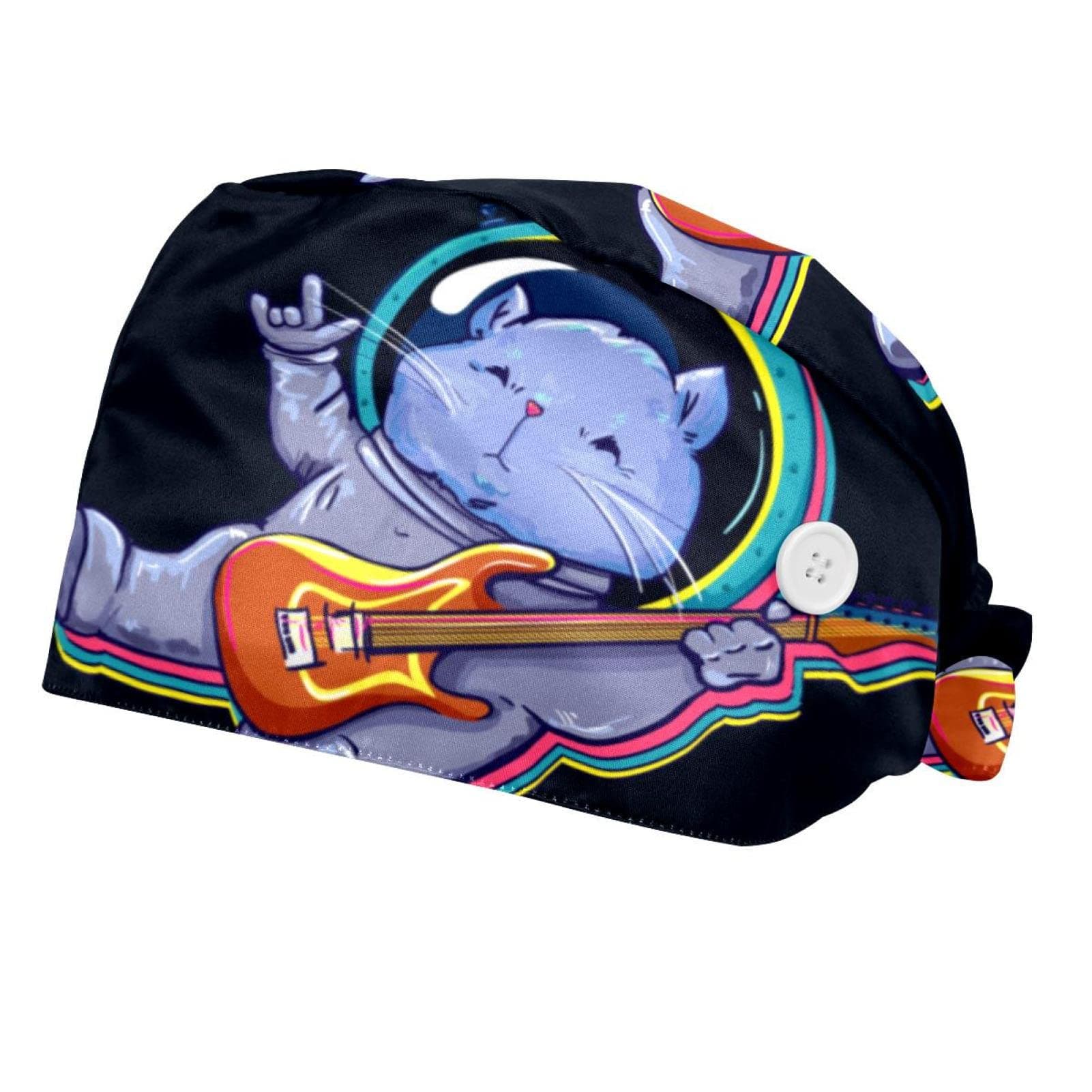 DHH166 2 Packs Working Cap with Buttons Sweatband Adjustable Hats Surgical Caps for Women Men, Animal Playing Guitar Pattern, Multicolored1, One Size, (fhm-003)