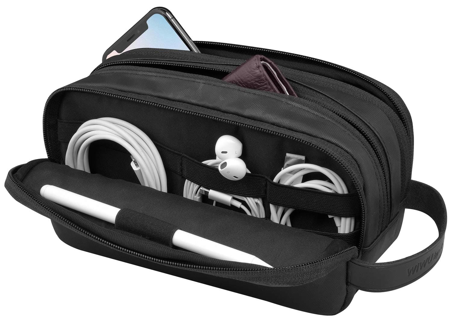 WIWU Travel Electronics Organizer Bag with Three Layer, Waterproof Cable Organizer Accessories Pouch for Apple Pencil,Hard Drives, Cable, Charger, Phone, USB, SD Card (Black)