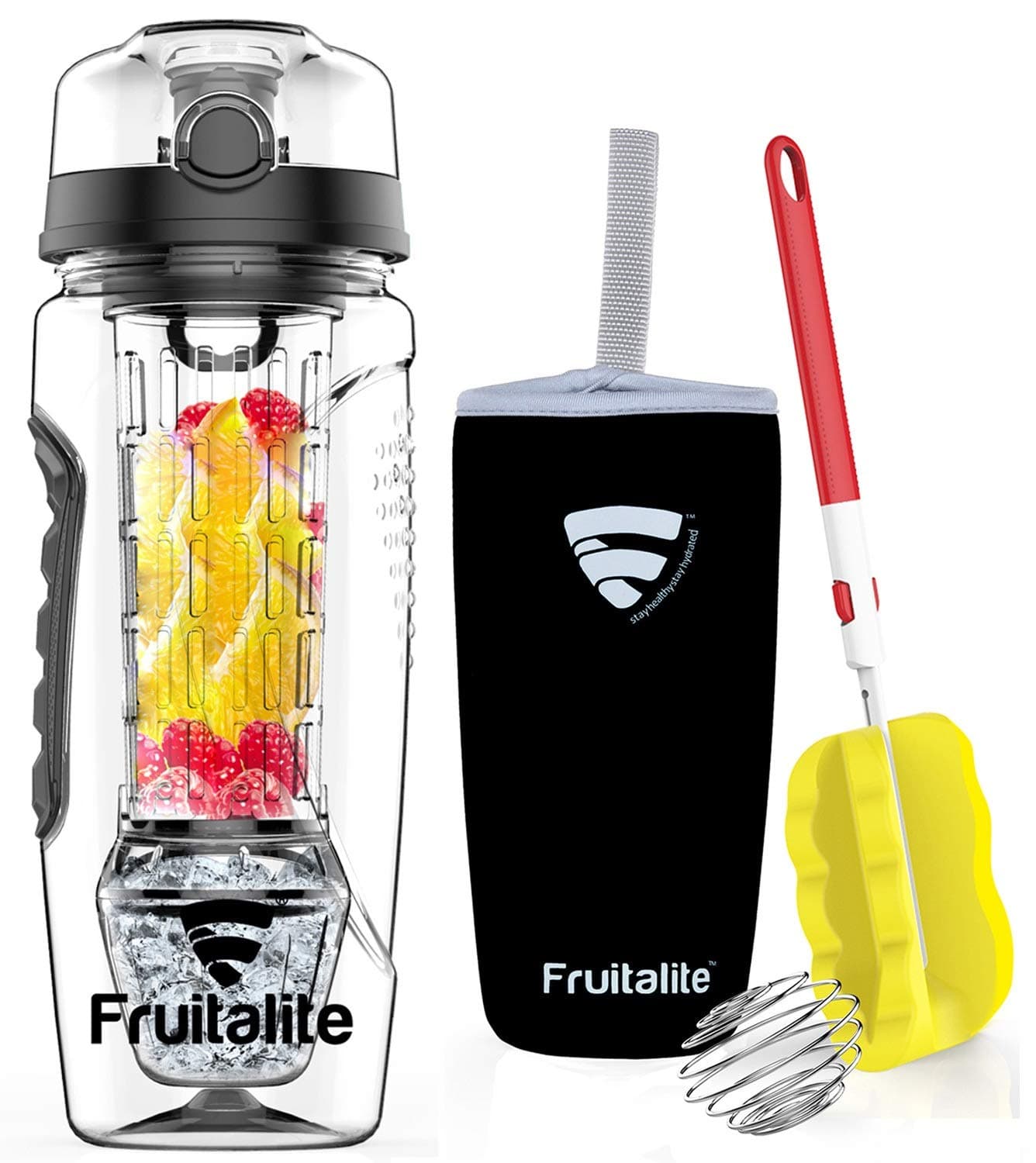 Fruit Infuser Water Bottle,1 Litre: POLAR EDITION, featuring Polar Ice Gel Ball Infusion Rod (Black)