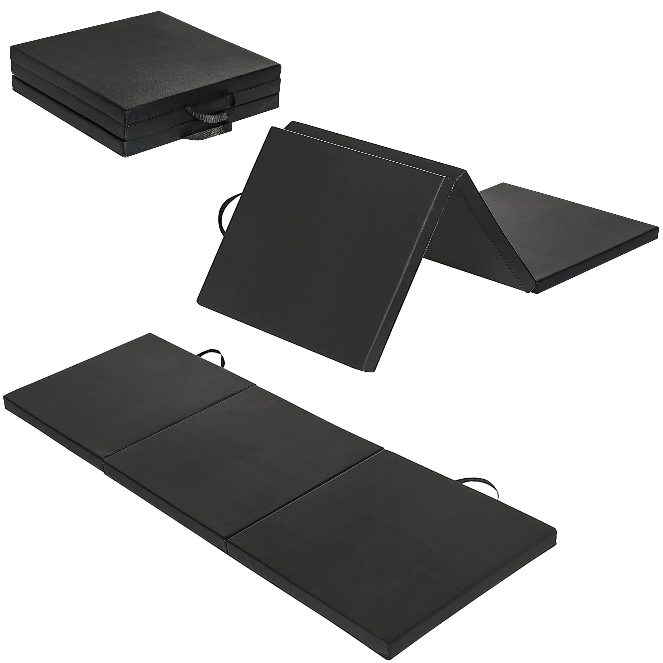 SKY LAND Tri-Folding Tumbling, Kneeling Mat, Exercise Mat,180Cm Long X 60Cm Width X 4Cm Thickness With Carrying Handles For Gymnastics, Mma, Stretching, Martial Arts, Core Workouts-Em-9348-B, Black