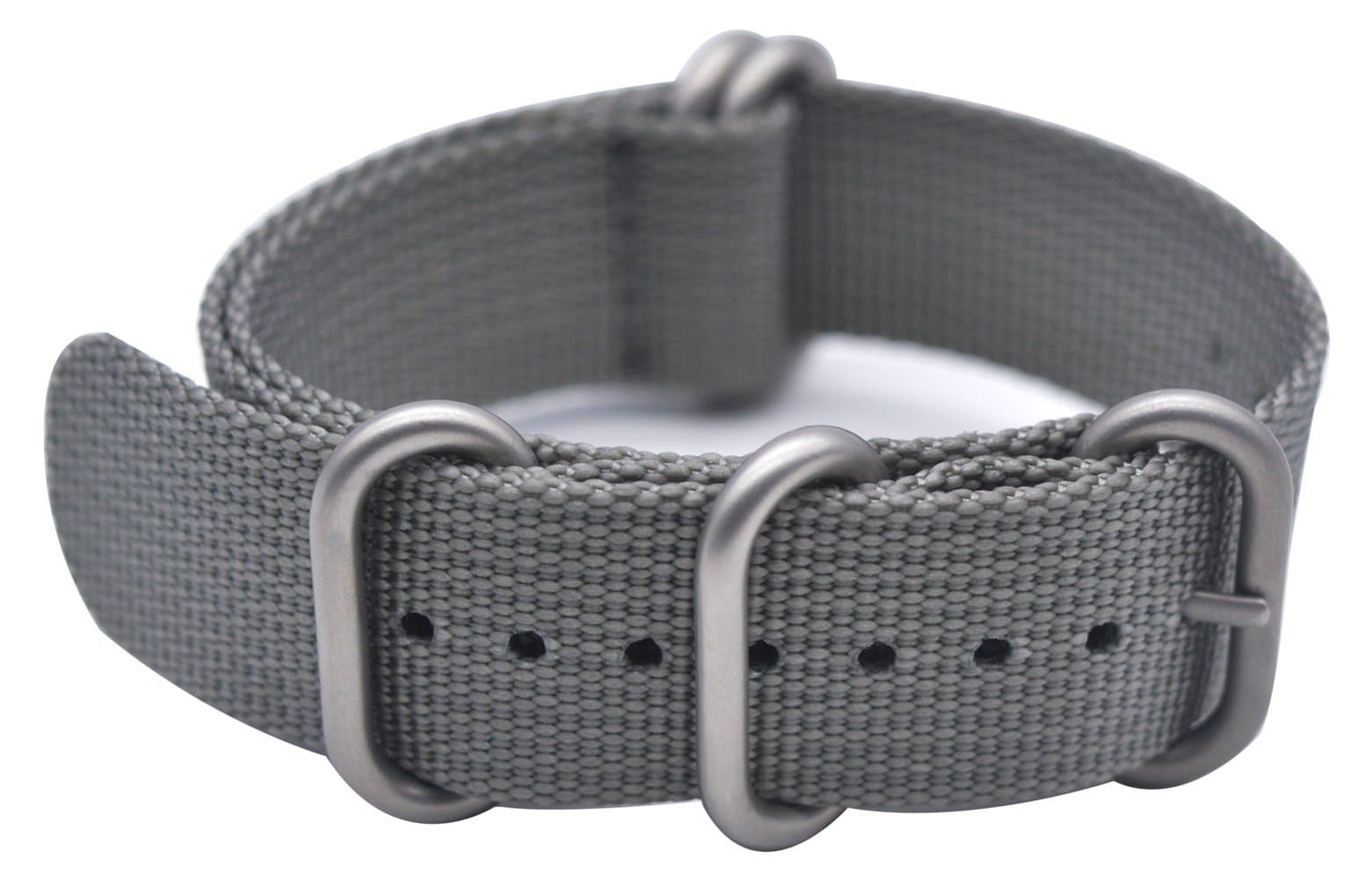 Watch Band with 1.5mm Thickness Quality Nylon Strap and Heavy Duty Brushed Buckle (Grey, 20mm)