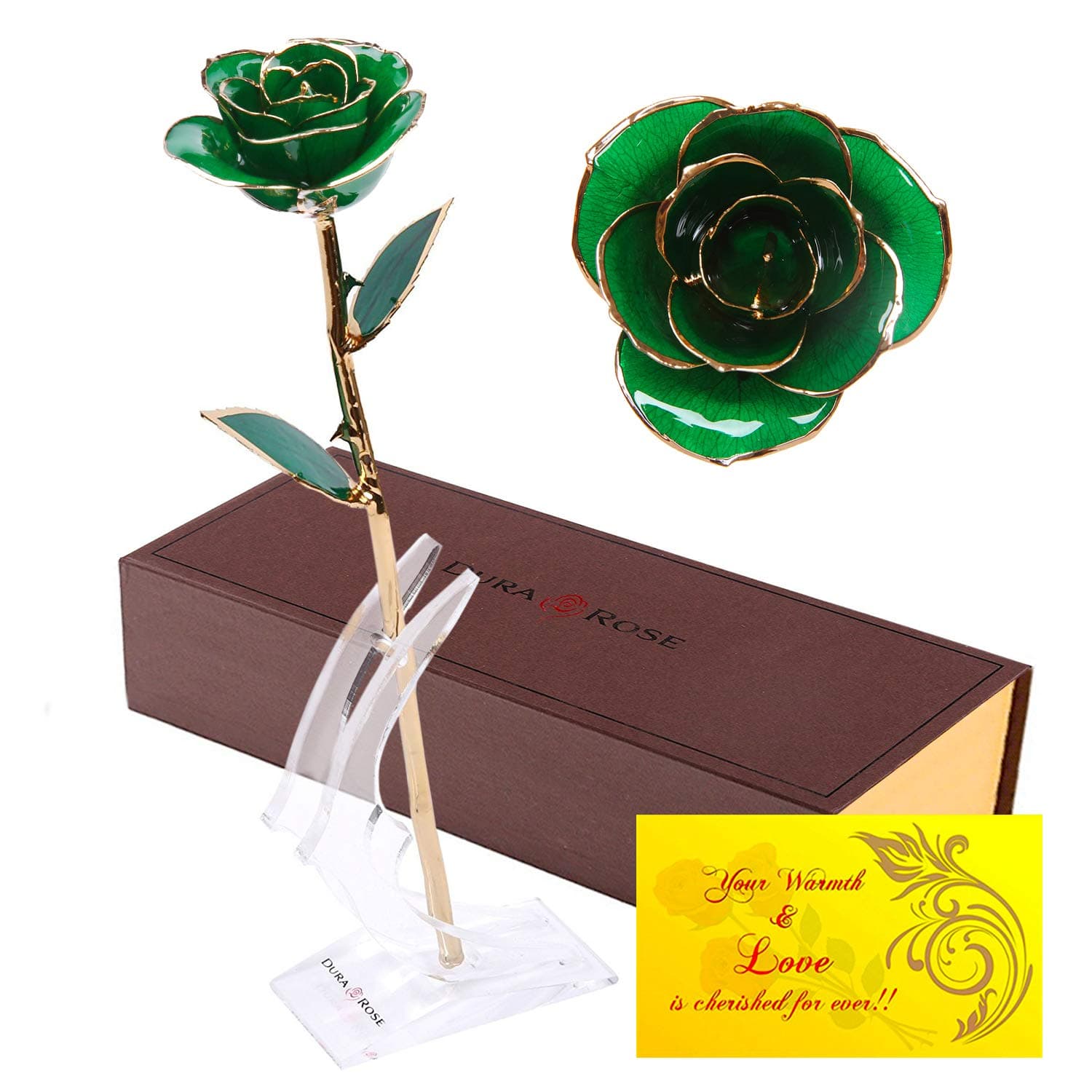 DuraRose Authentic Rose with Long Stem Dipped in 24k Gold, with Stand and Love Card - Best Gift for Loves Ones. Ideal for Valentine's Day, Mother's Day, Anniversary, Birthday