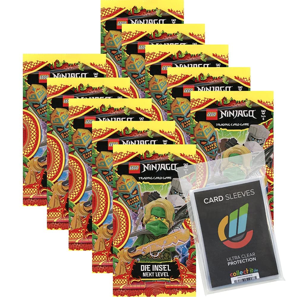 Lego Ninjago 6 Next Level Trading Cards - Bundle with 10 Boosters + Collect-it Sleeves - German