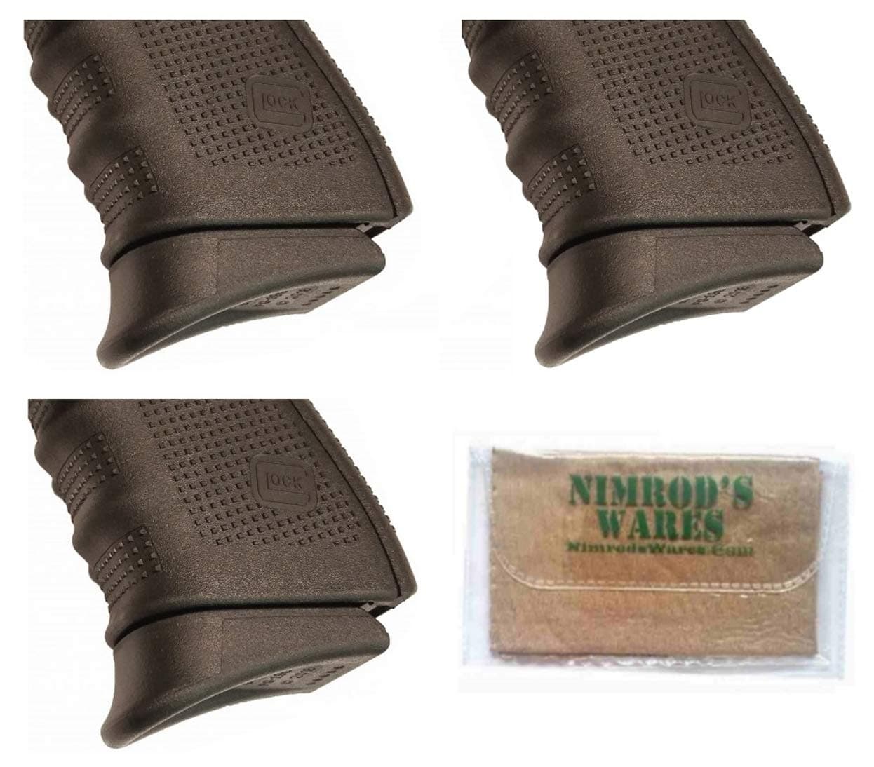 Nimrod's Wares Three Pearce Grip Extensions Compatible with Glock Gen 4 & 5 9mm .40SW PG-19G5 Bundle Microfiber Cloth