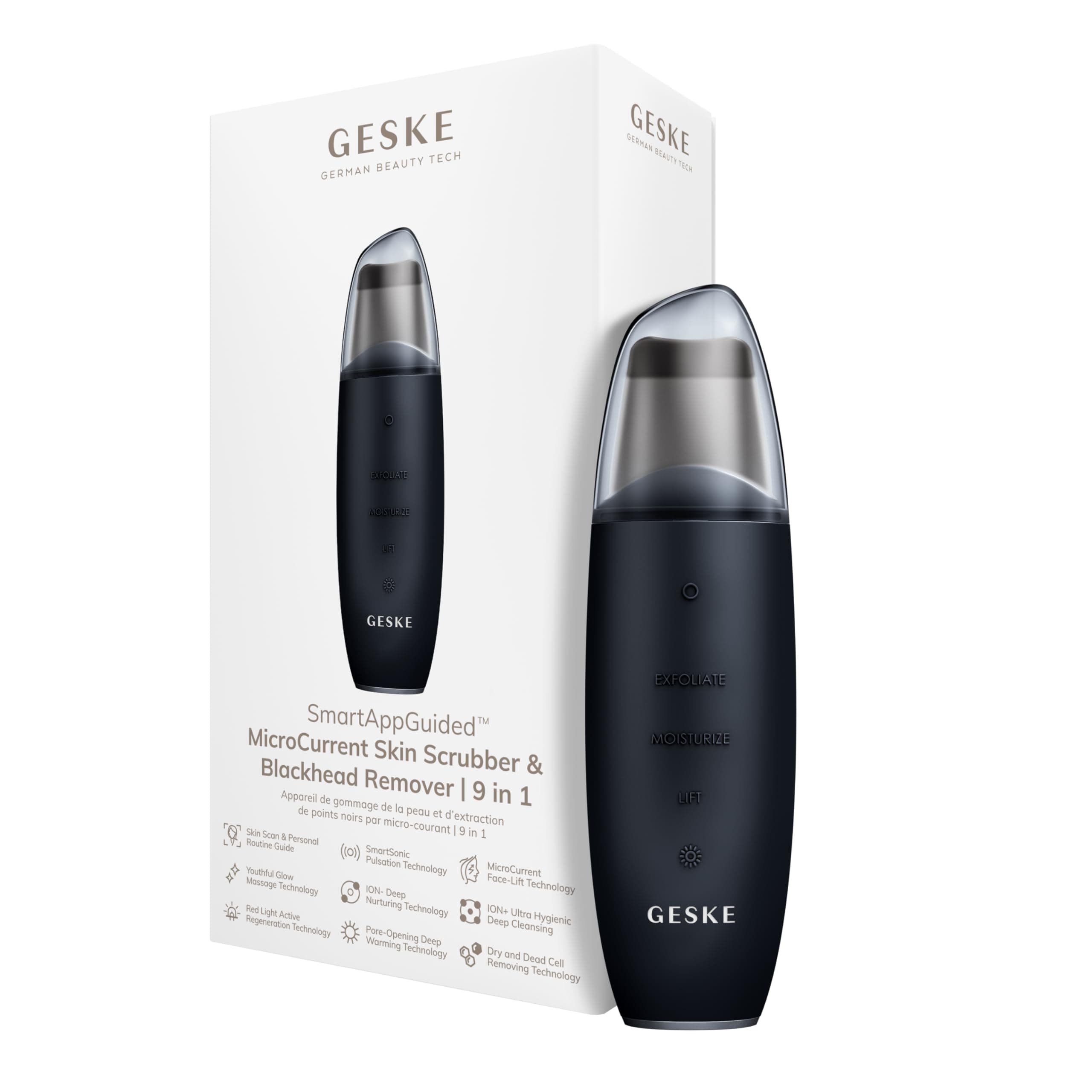 Geske Microcurrent Skin Scrubber & Blackhead Remover 9 In 1 Black