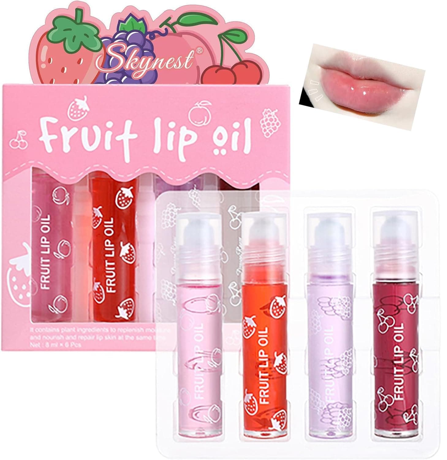 Girls Roll On Lip Gloss Set with Case, 4 Pcs Glossy Lip Make up for Kids and Teens Fruity Flavors, Kid Friendly, Party Gift, Best Friends