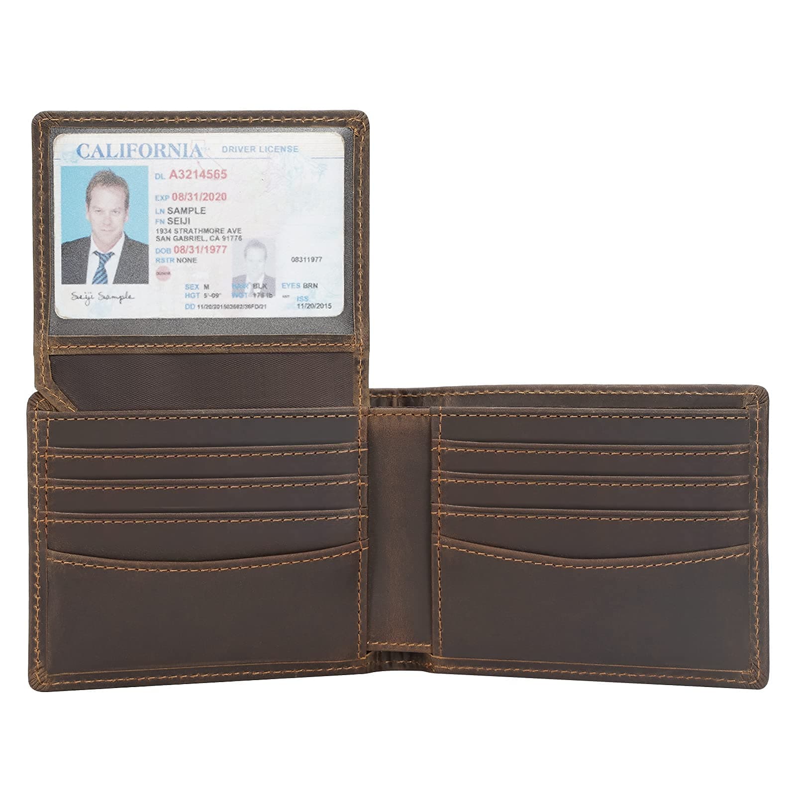 Polare RFID Blocking Cowhide Leather Bifold Wallet For Men with 2 ID Windows