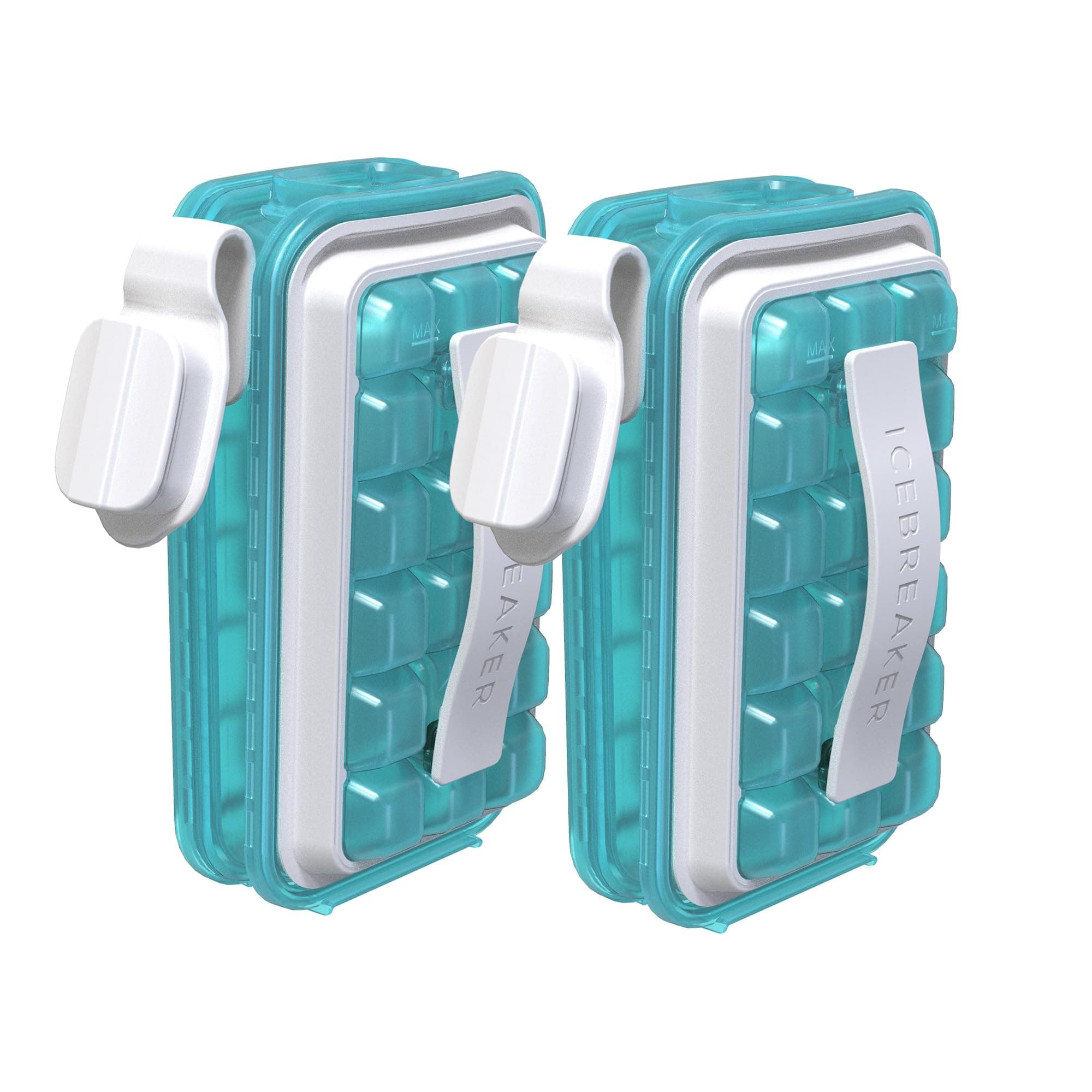 ICEBREAKER POP - Make And Serve Ice Without Ever Touching The Sanitary Tray for Freezer NO Spills Silicone Cube With Lid (CLEAR WATER BLUE INCLUDED), 2 Pack