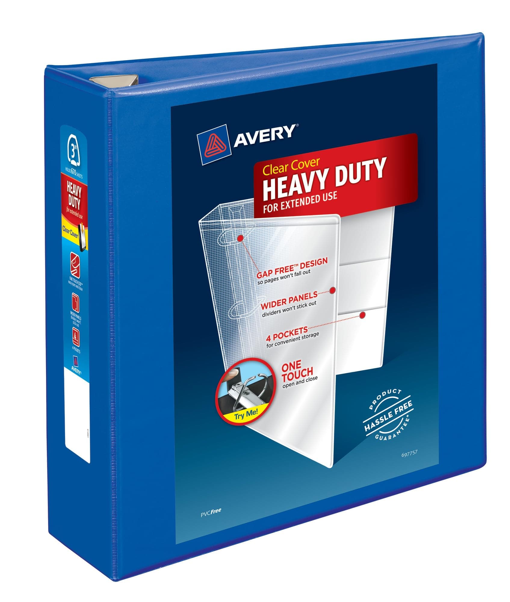 Avery Heavy-Duty View 3 Ring Binder, 3" One Touch EZD Rings, 670-Sheet Capacity, 3.5 Inch Wide Spine, Great for Home, School Supplies, Office, or Organization Needs, 1 Pacific Blue Binder (79811)