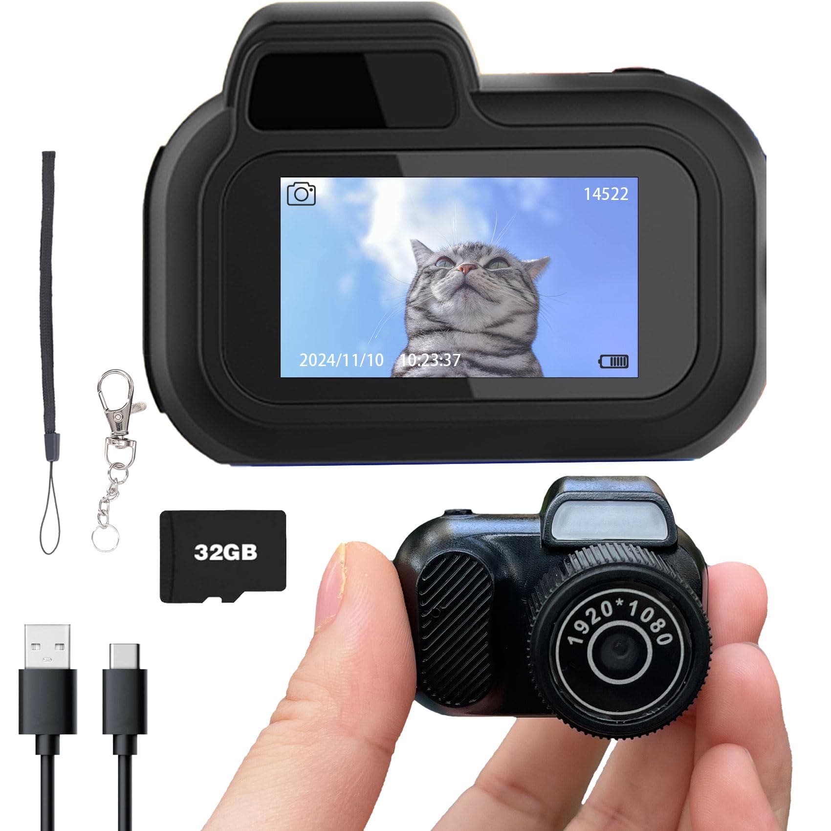 Sniegauu Mini Digital Camera Keychain, Mini Snap Camcorder 1080P with 32GB Ca...