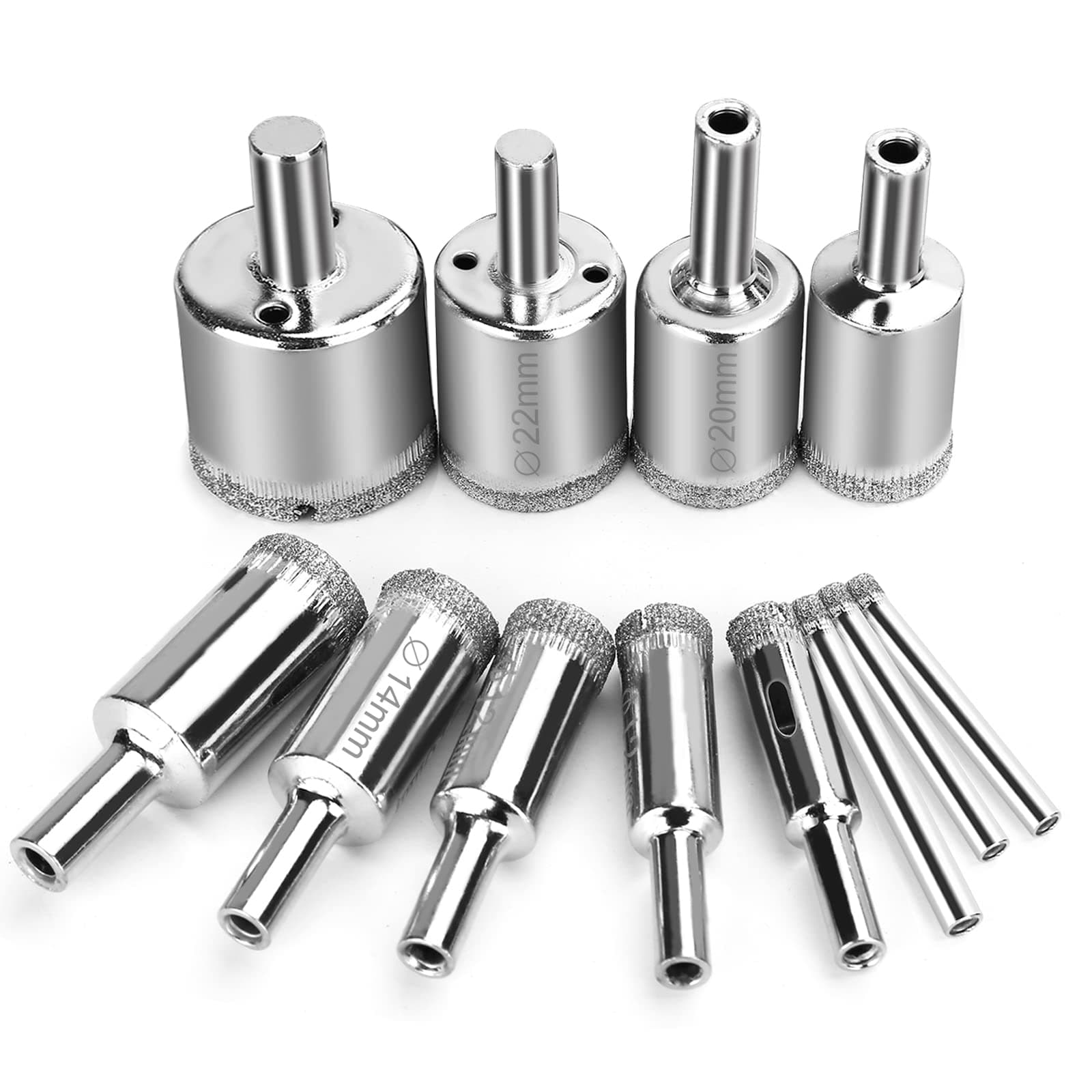 12 Pcs Diamond Drill Bits for Ceramic, Diamond Hole Saw Drill Bit Set Kit, Premium Glass Drill Bit for Bottles, Pots, Marble, Granite Stone, Tile Cutting 0.16 Inch - 1.18 Inch(4 mm - 30 mm) YLYL