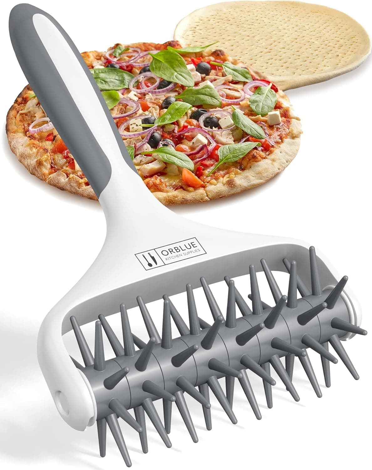 ORBLUE Pizza Dough Docker, Pastry Roller with Spikes - Pizza Docking Tool for Home & Commercial Kitchen - Prevents Dough from Blistering