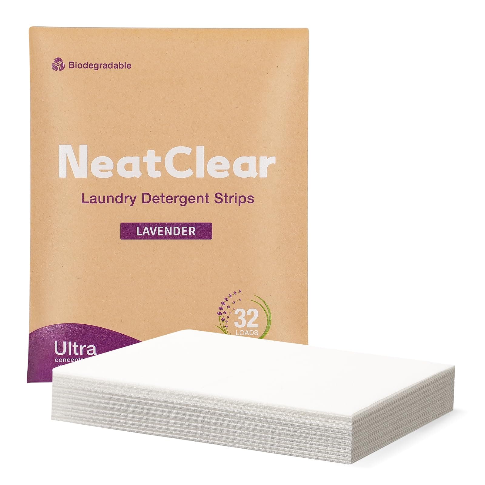 Laundry Detergent Sheets - Travel Size - Lavender Scent 32 Strips (32 Loads) - Concentrated Liquidless Laundry Soap - No Mess - Space-Saving - for Travel, Apartments, Dorms, Sink