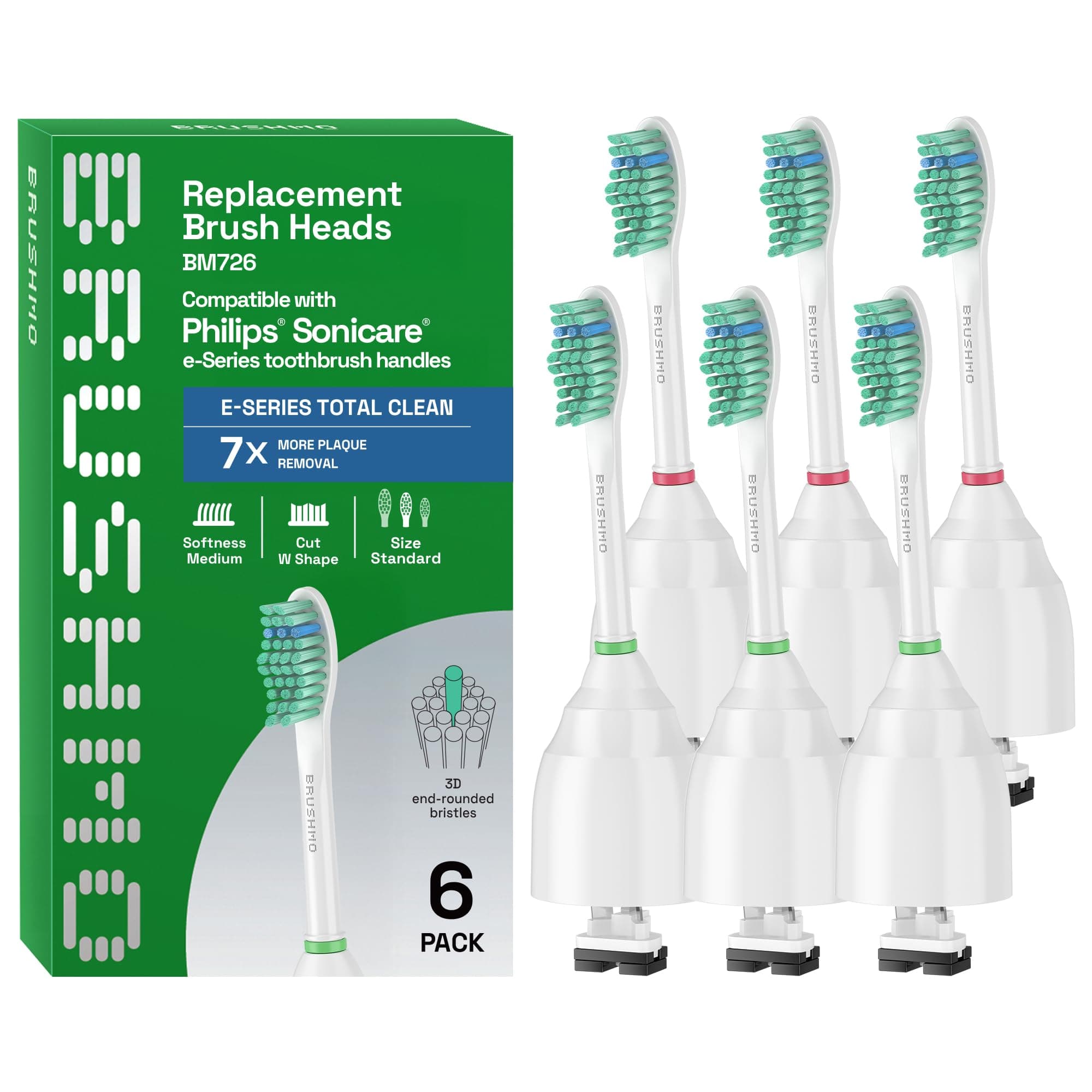BRUSHMO(ブラシモ) Sonimart Standard Replacement Toothbrush Heads compatible with Philips Sonicare e-Series HX7022, 6 pack, fits Sonicare Advance, CleanCare, Elite, Essence and Xtreme Philips Brush Handles