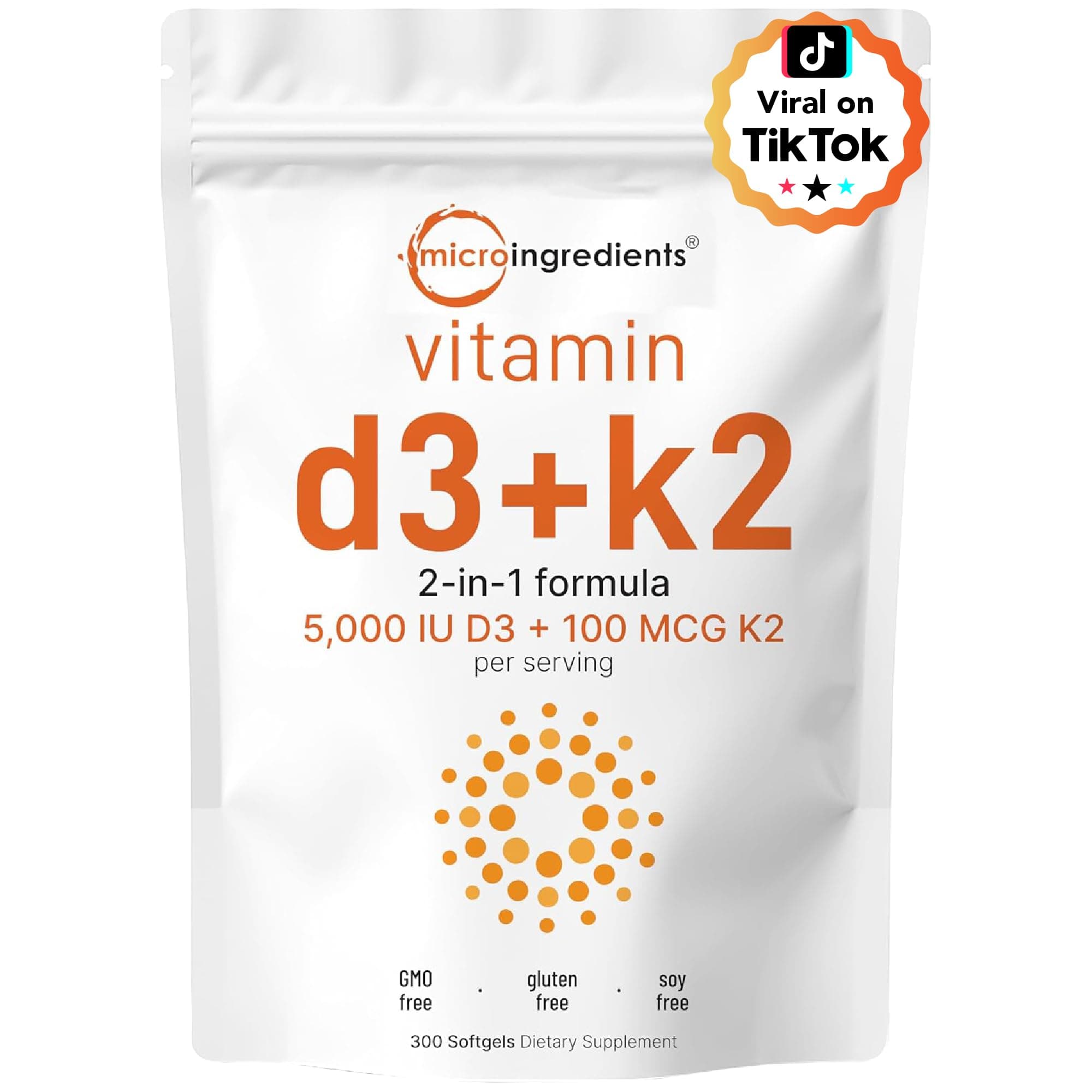 Vitamin D3 5000IU Plus K2,2-In-1 Formula,300 Liquid Softgels