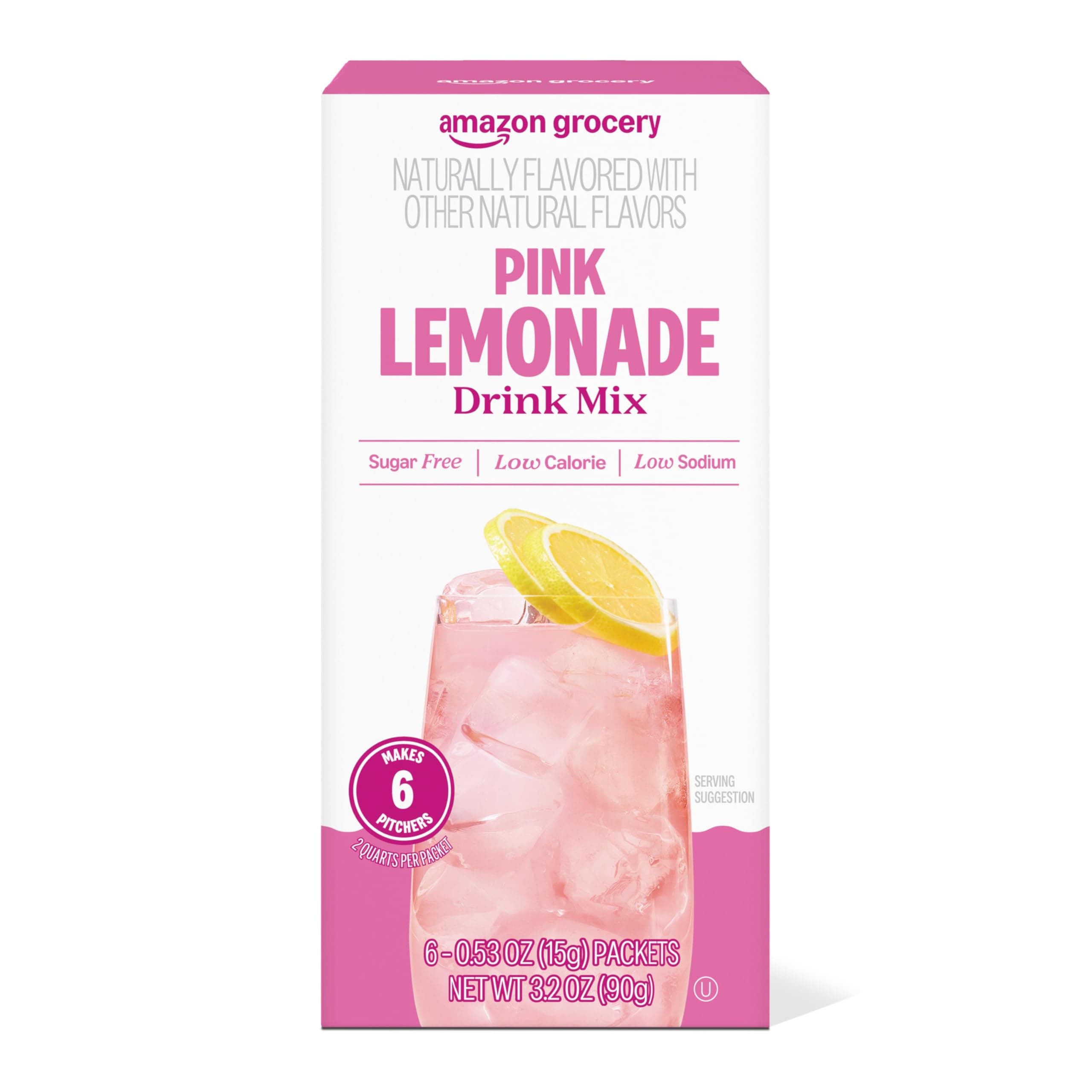 Amazon Grocery, Pink Lemonade Drink Mix Singles, 3.2 Oz, 6 Ct