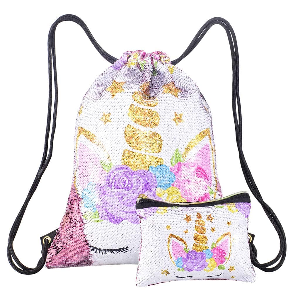 Unicorn Gifts Sequin Drawstring Backpack Pouch Sets Mermaid Dance Bag
