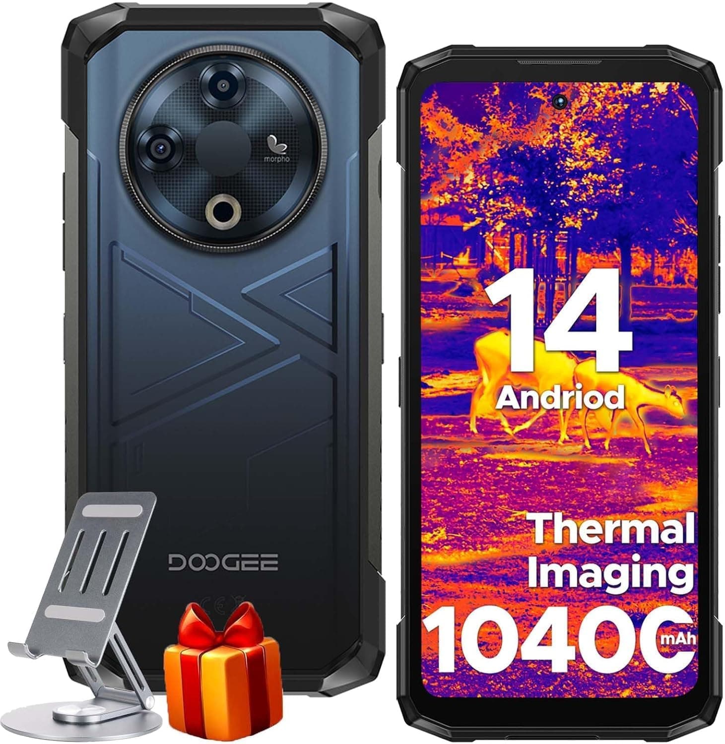 DOOGEE Fire 6 Rugged Phone with Thermal Image Camera,10400mAh,16GB+256GB Android 14 Cell Phone Unlocked,50MP AI Camera,6.56" HD+IPS Display Rugged Smartphone,IP68 Waterproof Phone,Face Unlock/OTG