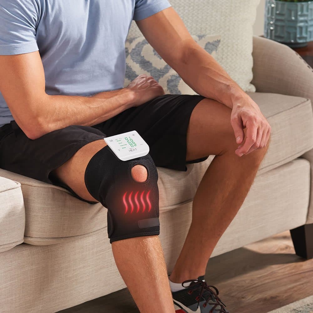 Tens Unit Nerve Stimulation and Heated Muscle Relaxer Compression Wrap, Deluxe Knee Pain Relief System