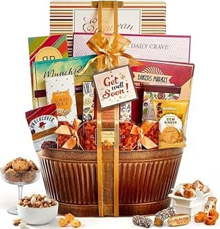 Broadway Basketeers Get Well Basket – Gourmet Care Package with Snacks, Cookies, Chocolates & Treats - Get Well Soon Gift Baskets for Women, Men After Surgery - Feel Better Best Food Gifts to Send