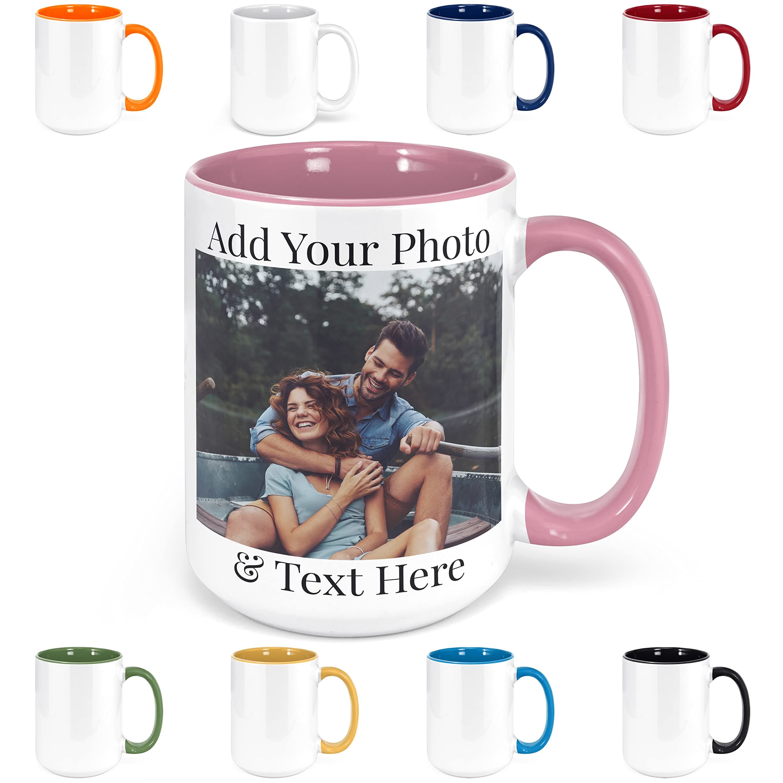 Brd Gifts Personalized Coffee Mug - Ceramic 15 oz Custom Mug with Photo - Double Sided Print, Funny, Pink