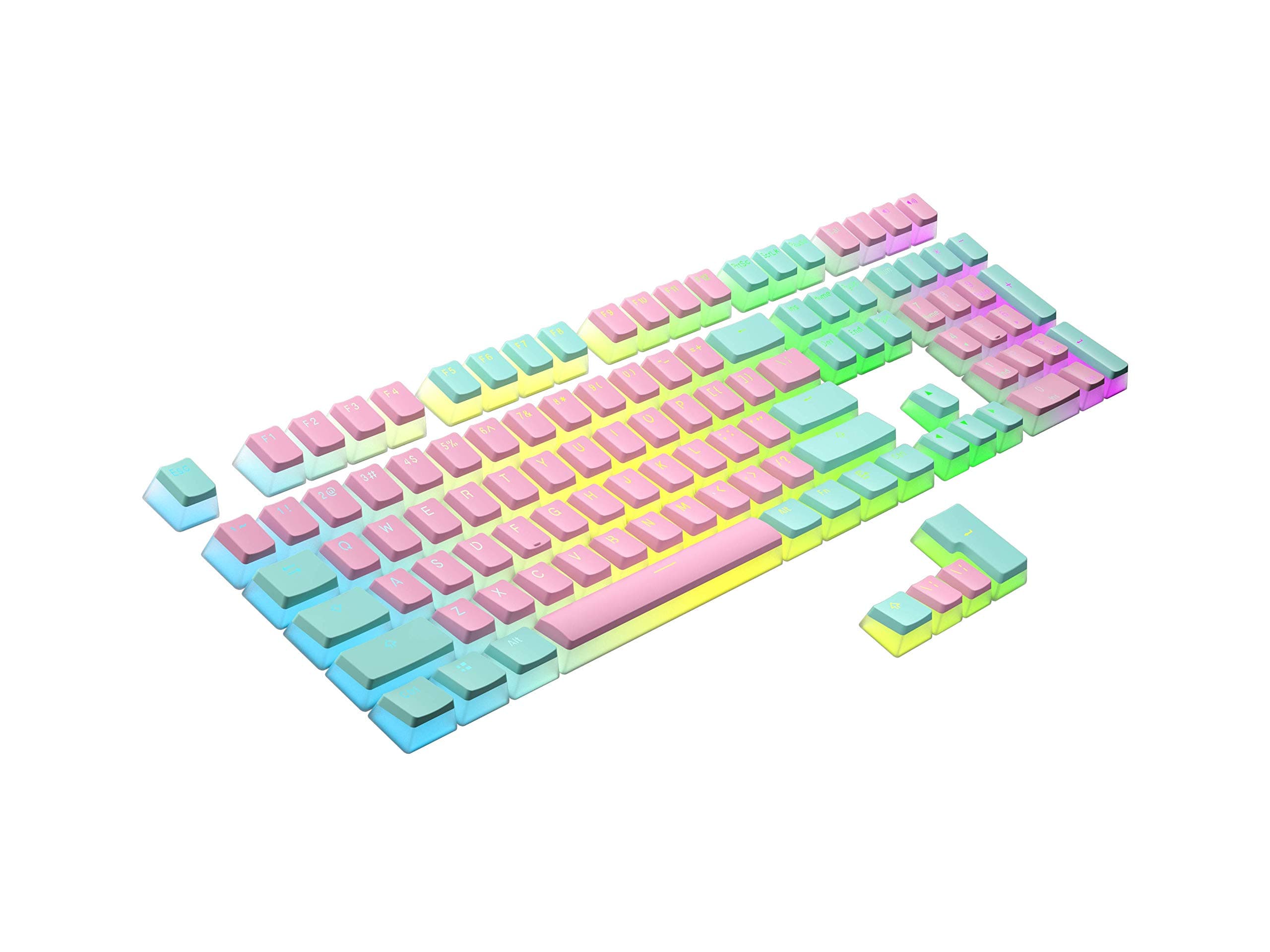 Ranked Pudding PBT Keycaps | 112 Double Shot Translucent ANSI US & ISO Layout | OEM Profile for RGB Mechanical Gaming Keyboard (Miami Vice)