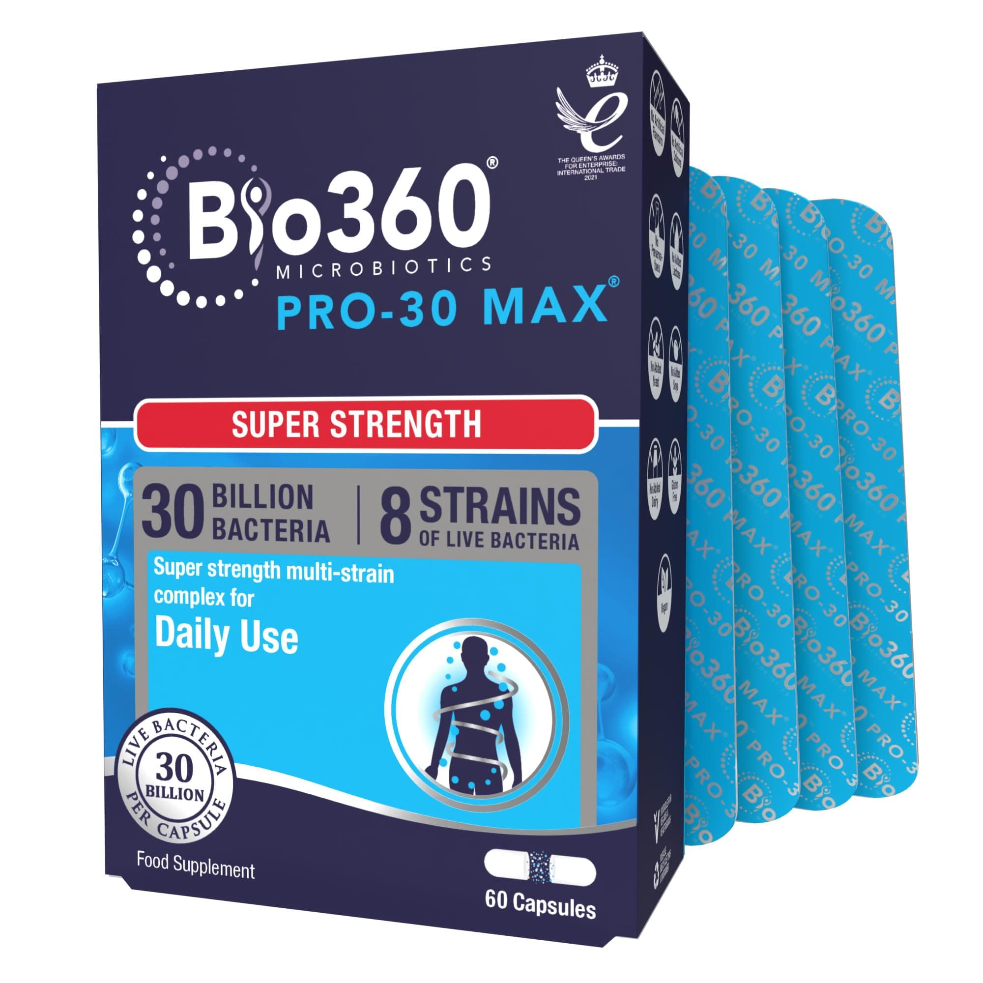 Natures Aid Bio360 Pro-30 Max – 30 Billion CFU Probiotic – Supports Gut Health, Immunity & Digestion – Vegan, Gluten-Free, Non-GMO, High Strength Live Cultures for Gut Digestion Health - 60 Capsules