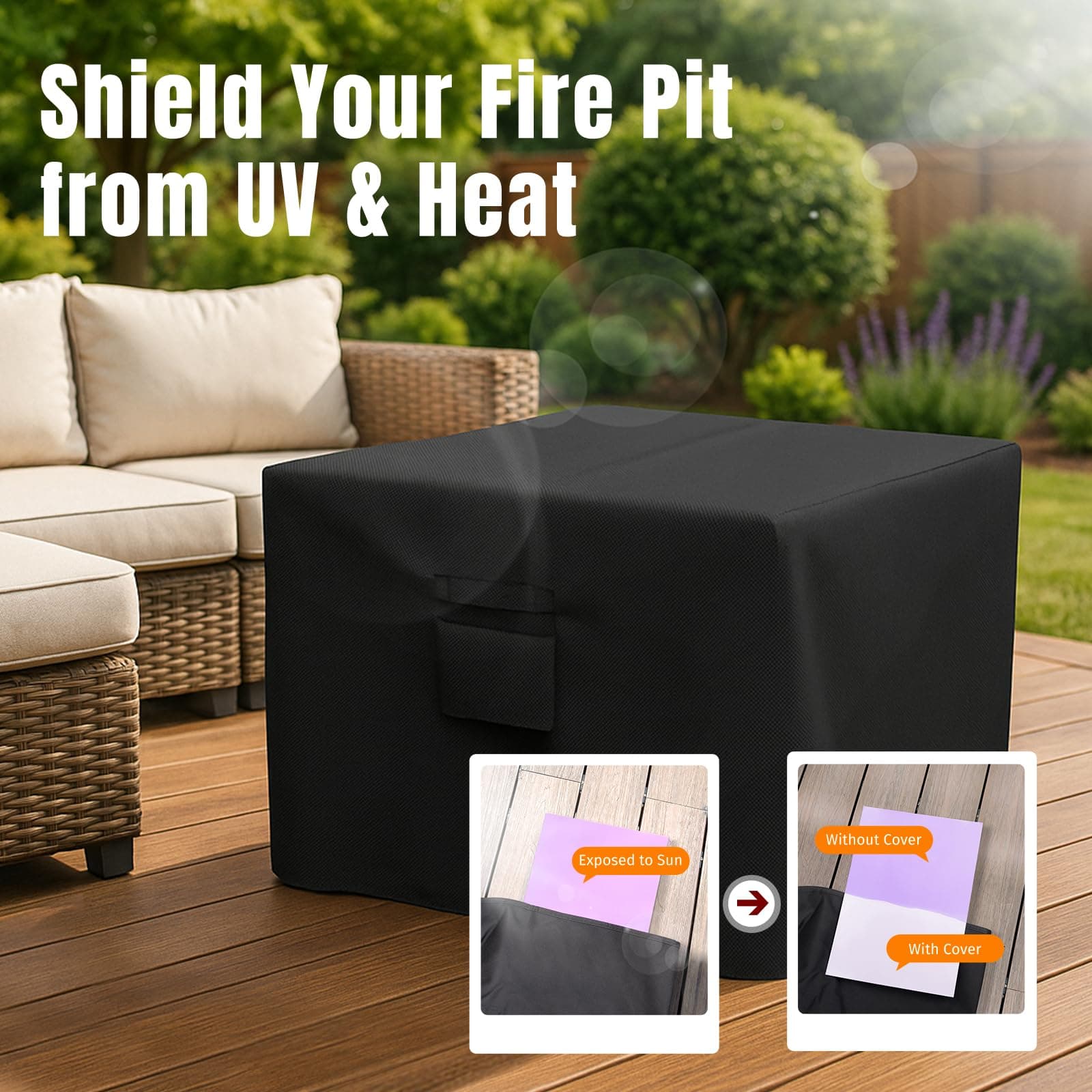 SHINESTAR Durable Square Fire Pit Cover, Fits for 28-32 Inch Gas Fire Table, Waterproof and Windproof, 32 x 32 x 24 Inches, Black